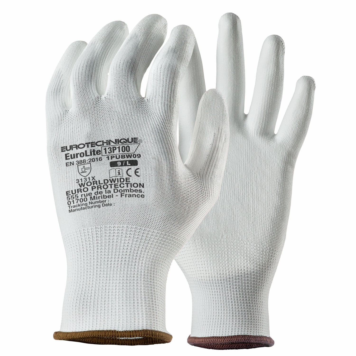 Guanti da lavoro in poliestere bianco rivestito in poliuretano bianco 1pubw