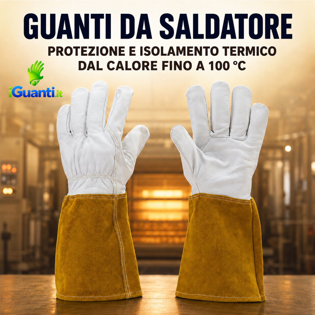 Guanti da Saldatore Pelle Fiore di Capra con Manichetta in Crosta | EN 388 2.1.1.1.X | 4.1.2.X.4.X