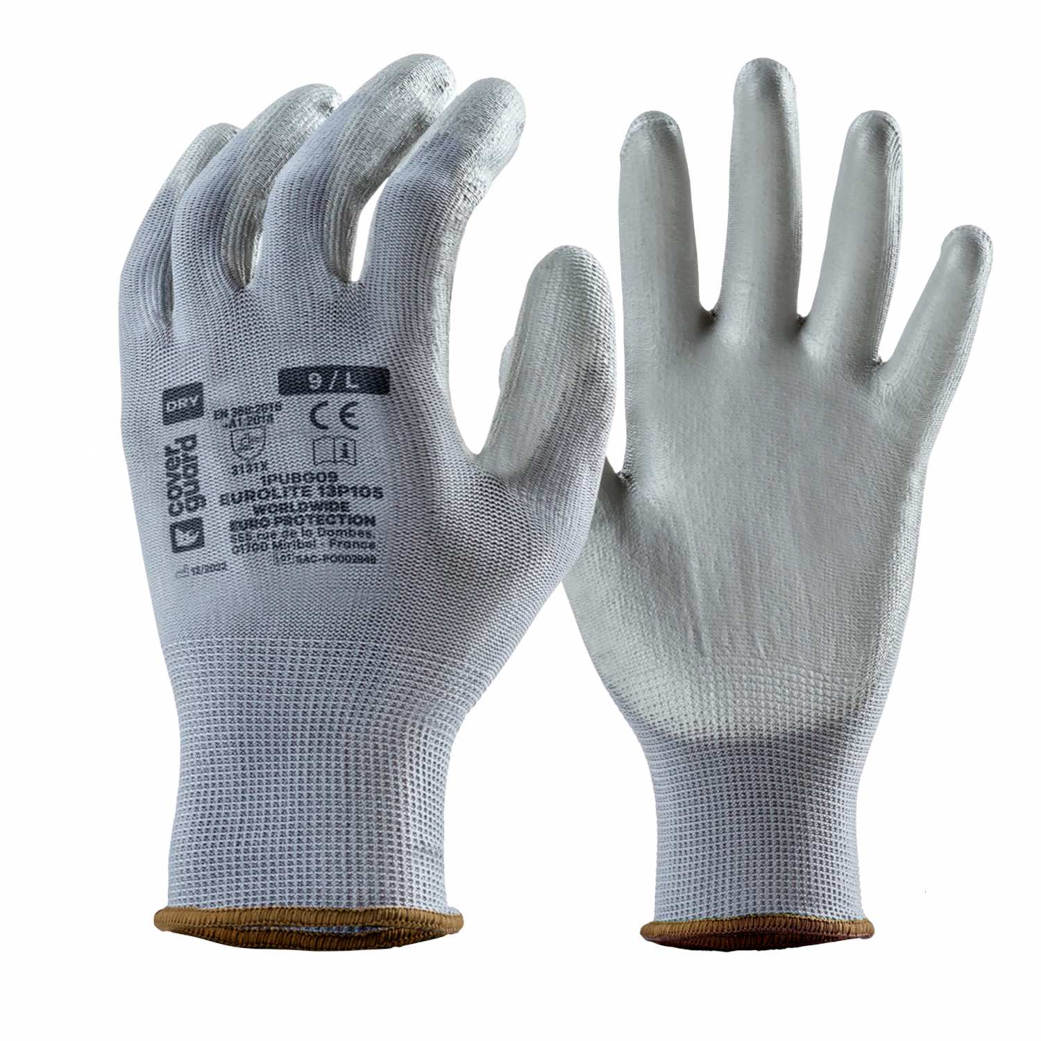 Guanti da lavoro in poliestere grigio rivestito in poliuretano grigio 1pubg