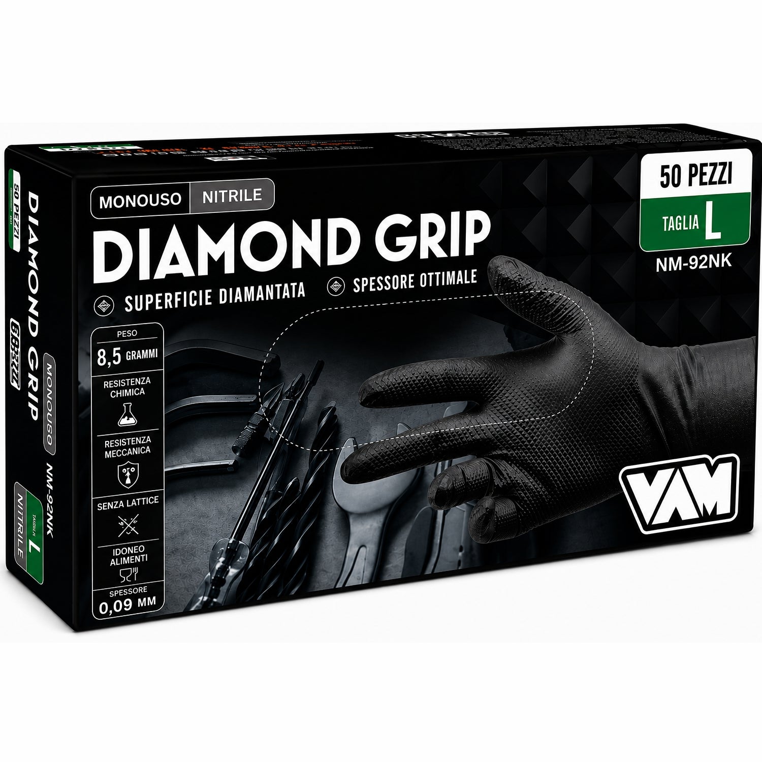 Guanti monouso in nitrile grip Colore nero da meccanico pz.50 Diamond grip Taglia L