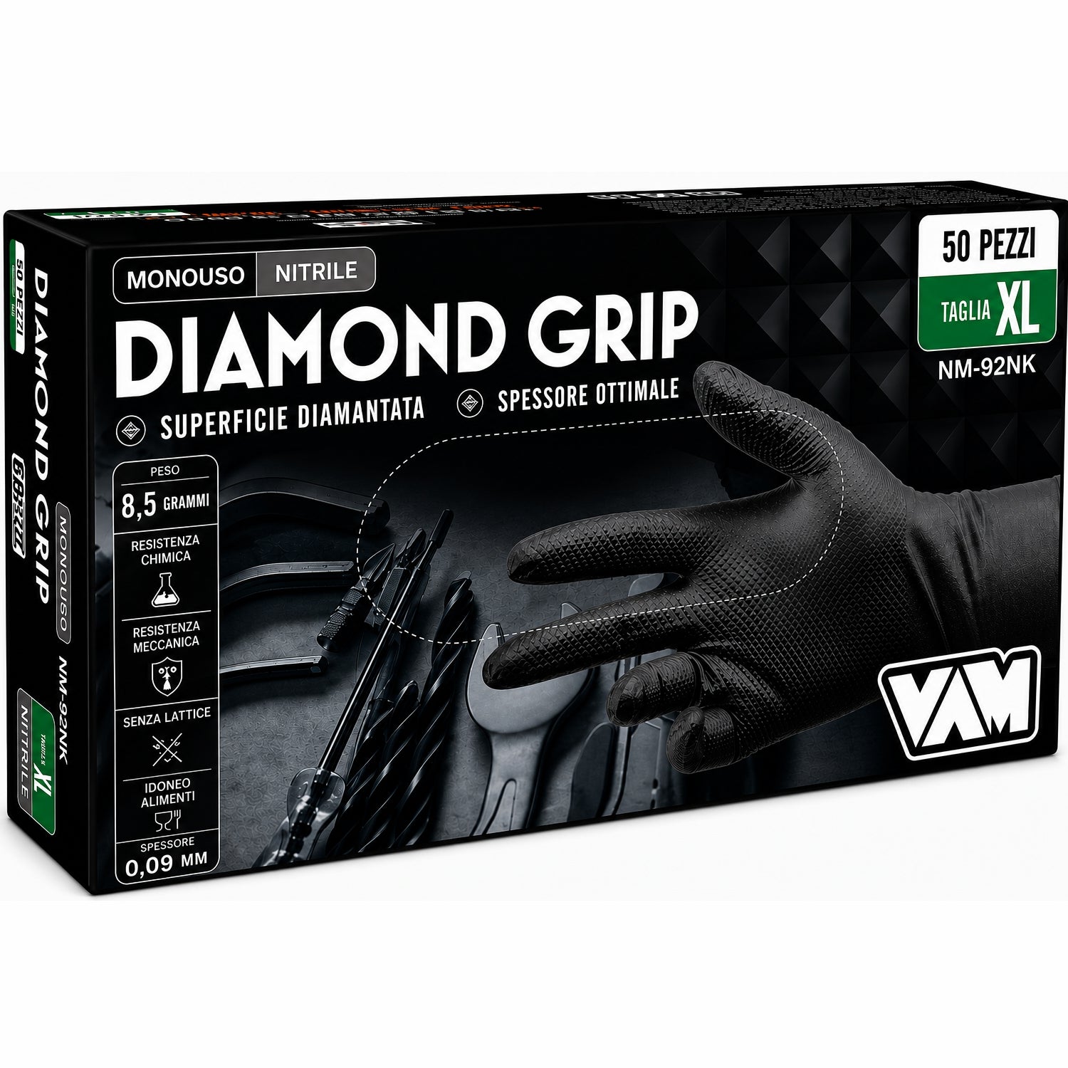 Guanti monouso in nitrile grip Colore nero da meccanico pz.50 Diamond grip Taglia XL