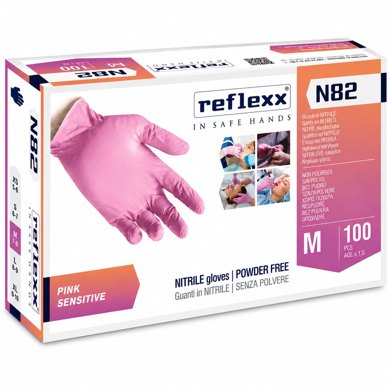 Guanti monouso nitrile rosa senza polvere Reflexx N82 Pink Sensitive - confezione 100 pz taglia M