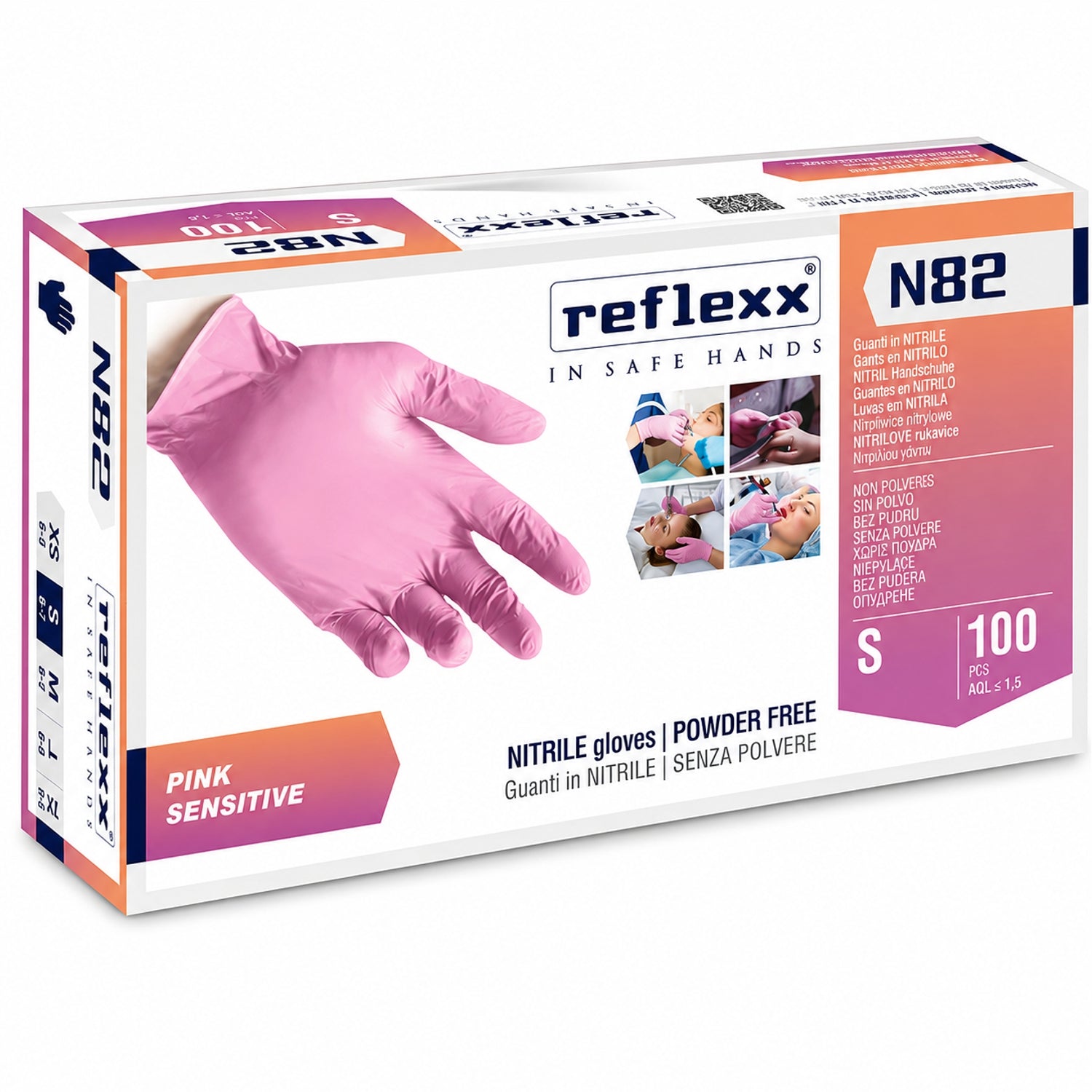Guanti monouso nitrile rosa senza polvere Reflexx N82 Pink Sensitive - confezione 100 pz taglia S