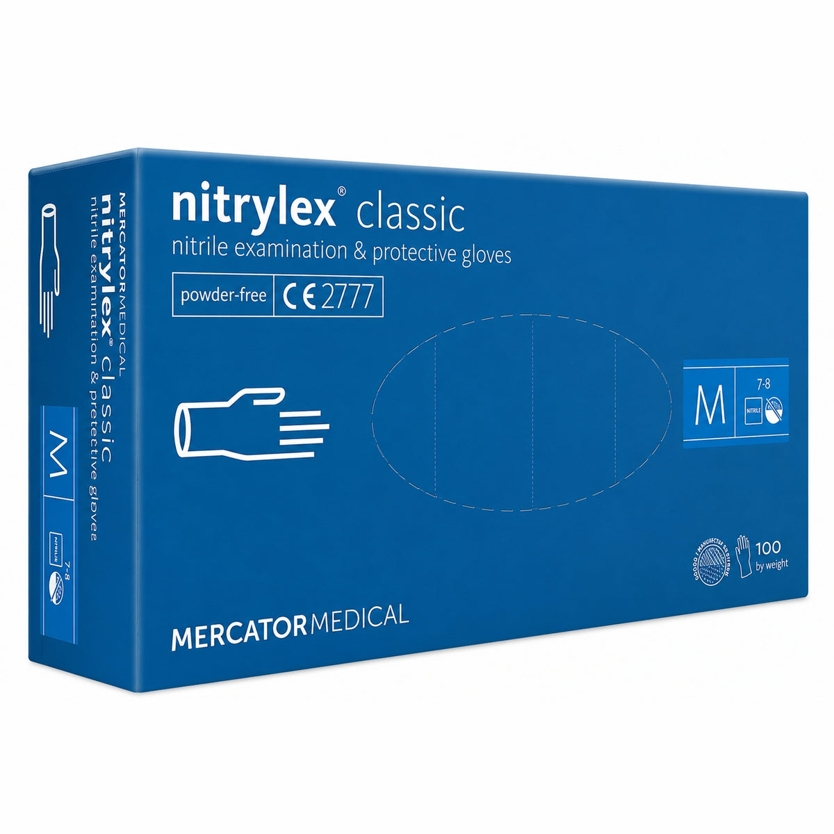 Guanti monouso nitrile blu senza polvere Nitrylex Classic 888 Mercator Medical - confezione 100 pz taglia M