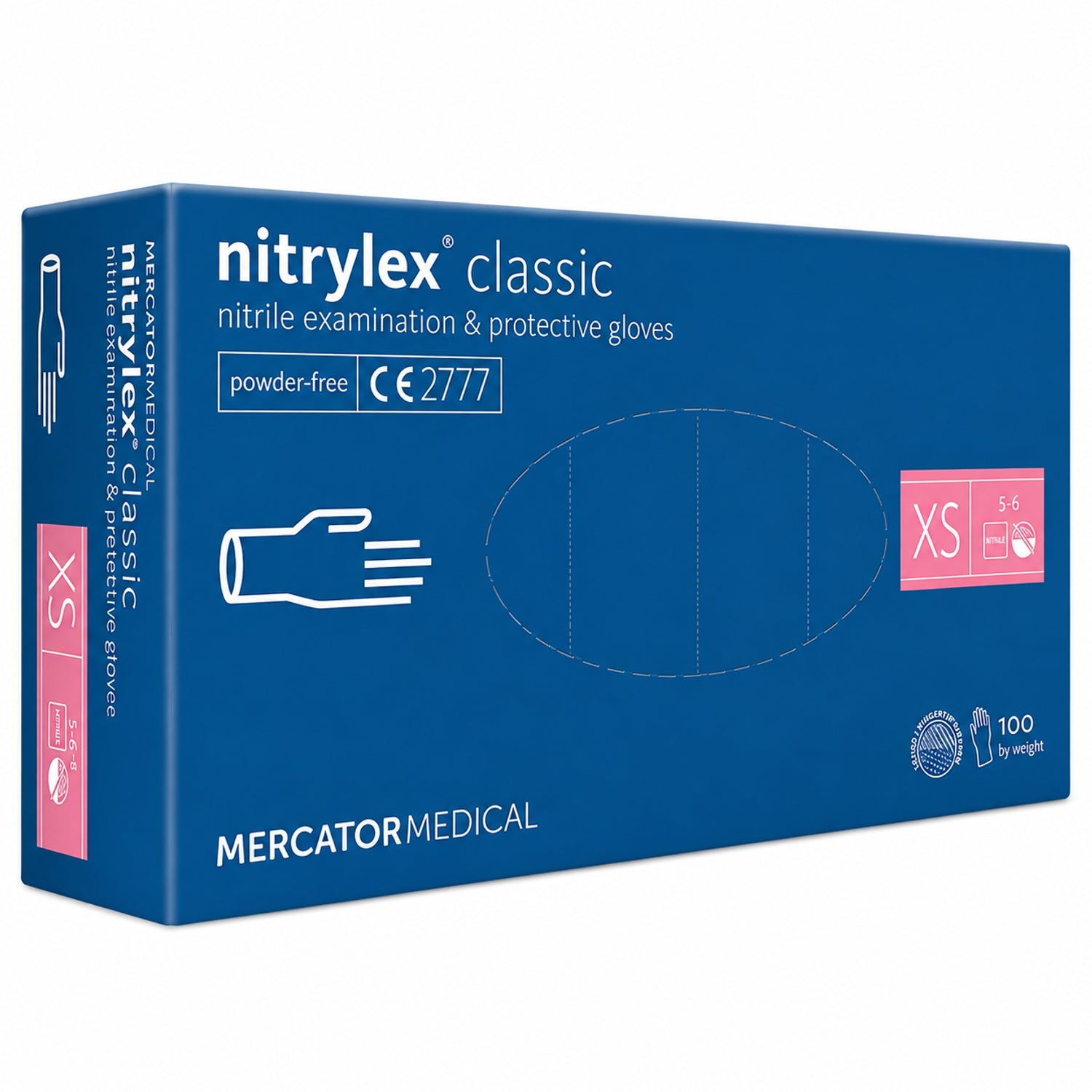 Guanti monouso nitrile blu senza polvere Nitrylex Classic 888 Mercator Medical - confezione 100 pz taglia XS