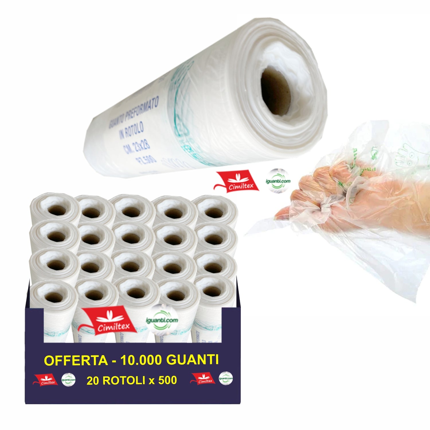 10.000 Guanti monouso per distributori pompe di benzina e ortofrutta 20 rotoli x 500 taglia XL