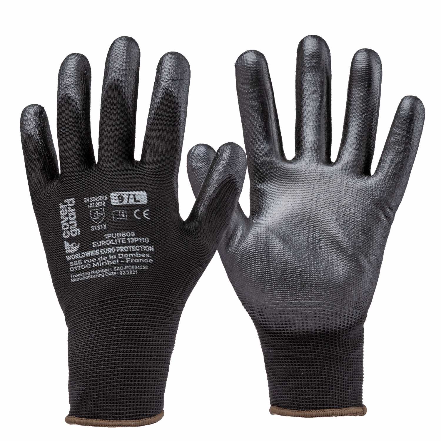Guanti da lavoro in poliestere nero rivestito in poliuretano nero 1pubb