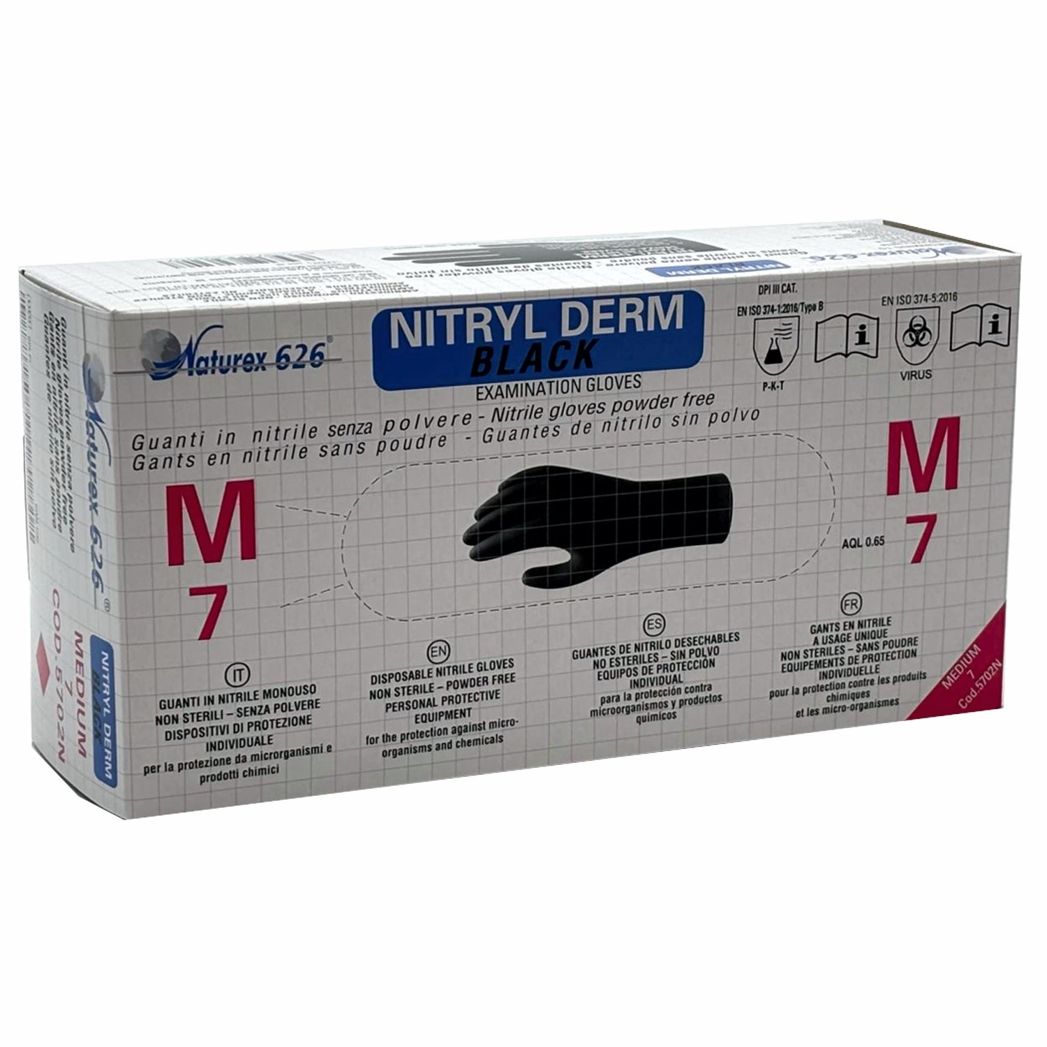Guanti in nitrile senza polvere naturex 626 nitryl derm black nacatur gr. 3,90