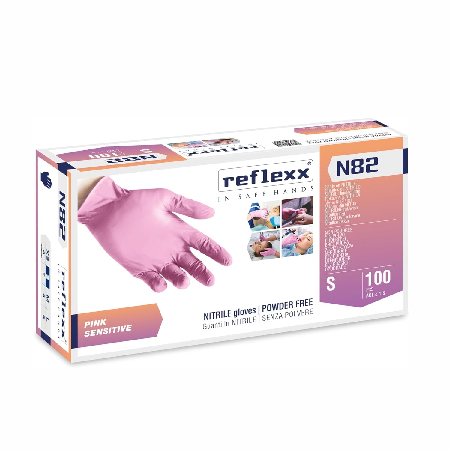Guanti monouso nitrile rosa senza polvere pz.100 Reflexx N 82 gr. 3.20