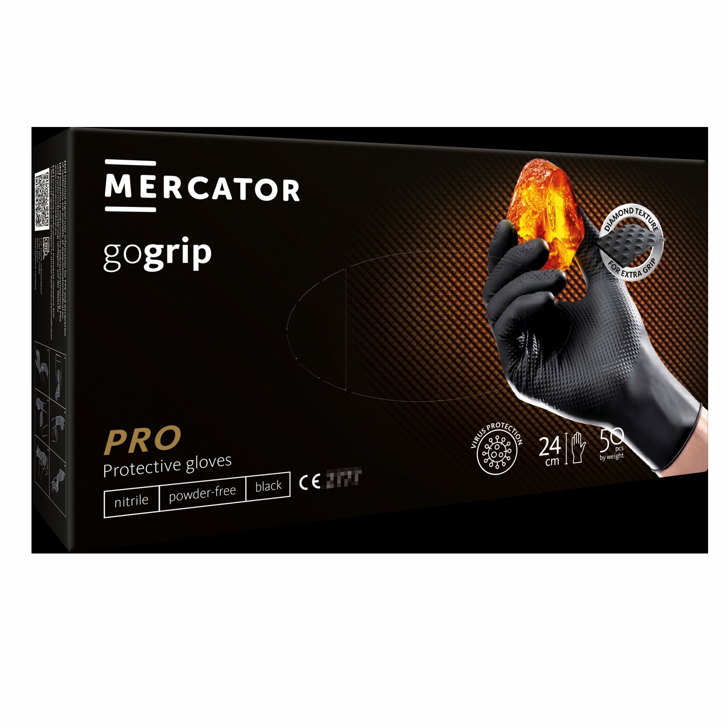 Guanti puntinati monouso nitrile nero senza polvere gogrip black Mercator gr. 6.80