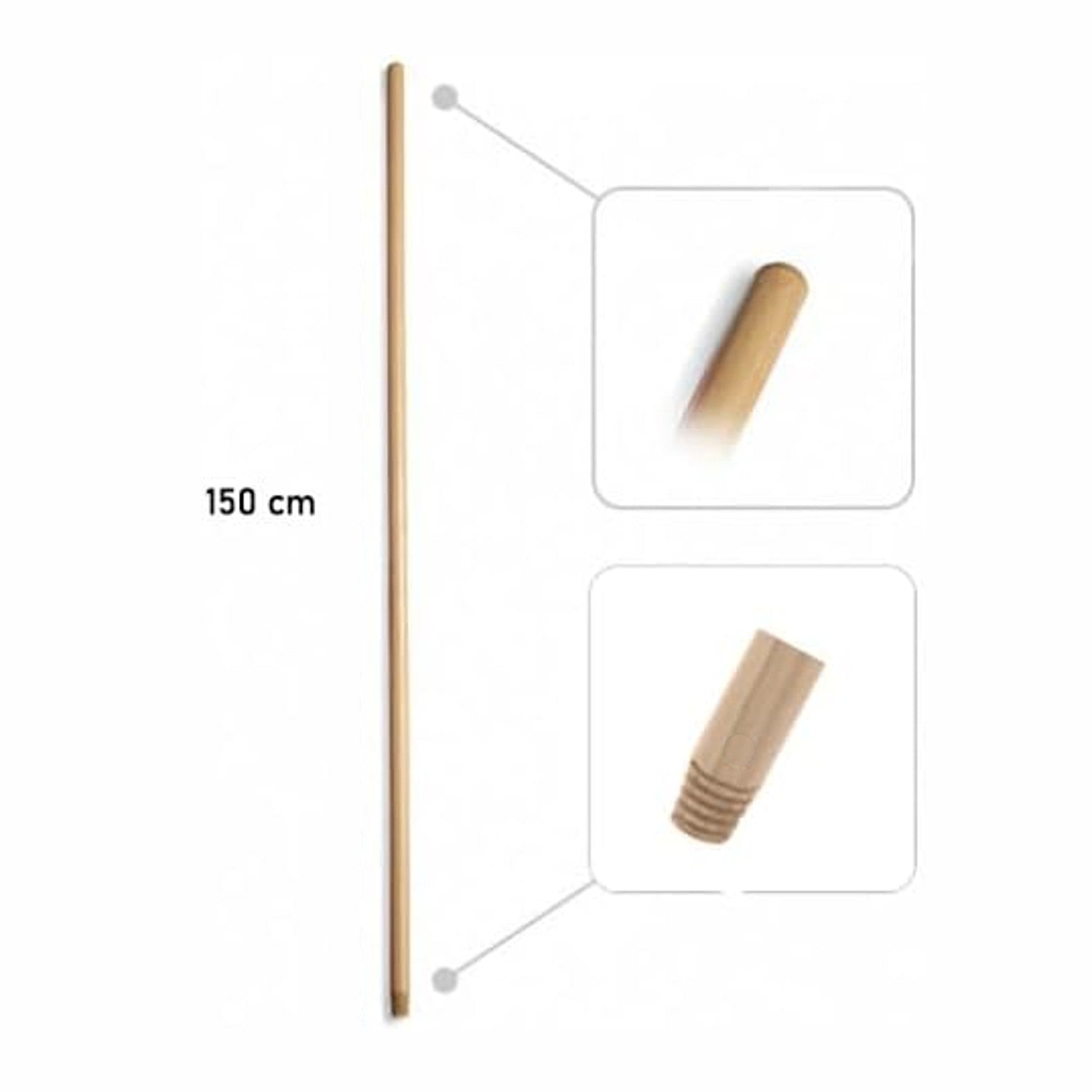 2 Manici per scopa industriale in legno, Bastone scopa con attacco universale, mc. 150