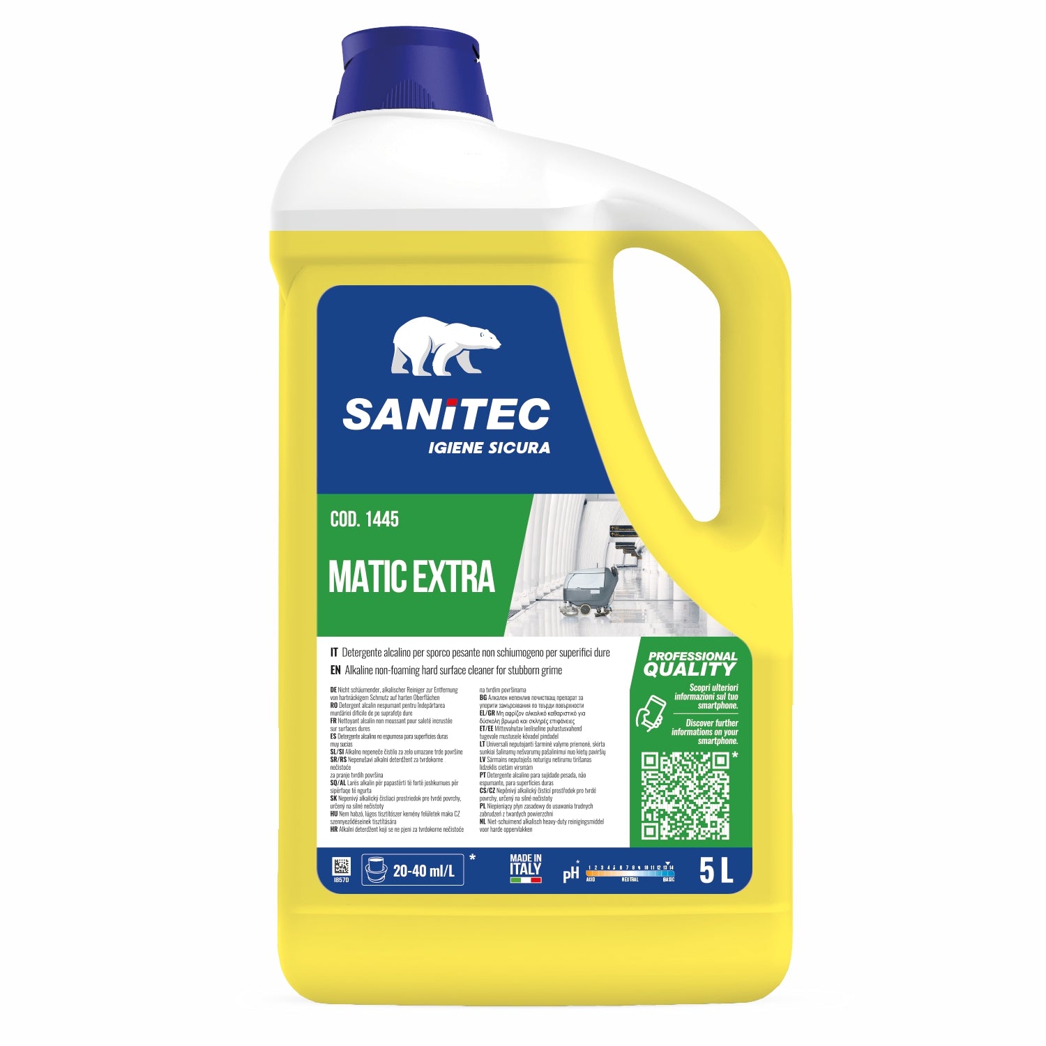 Detergente pavimenti Matic extra alcalino per sporco pesante non schiumogeno per superfici dure 5 LT sanitec 1445
