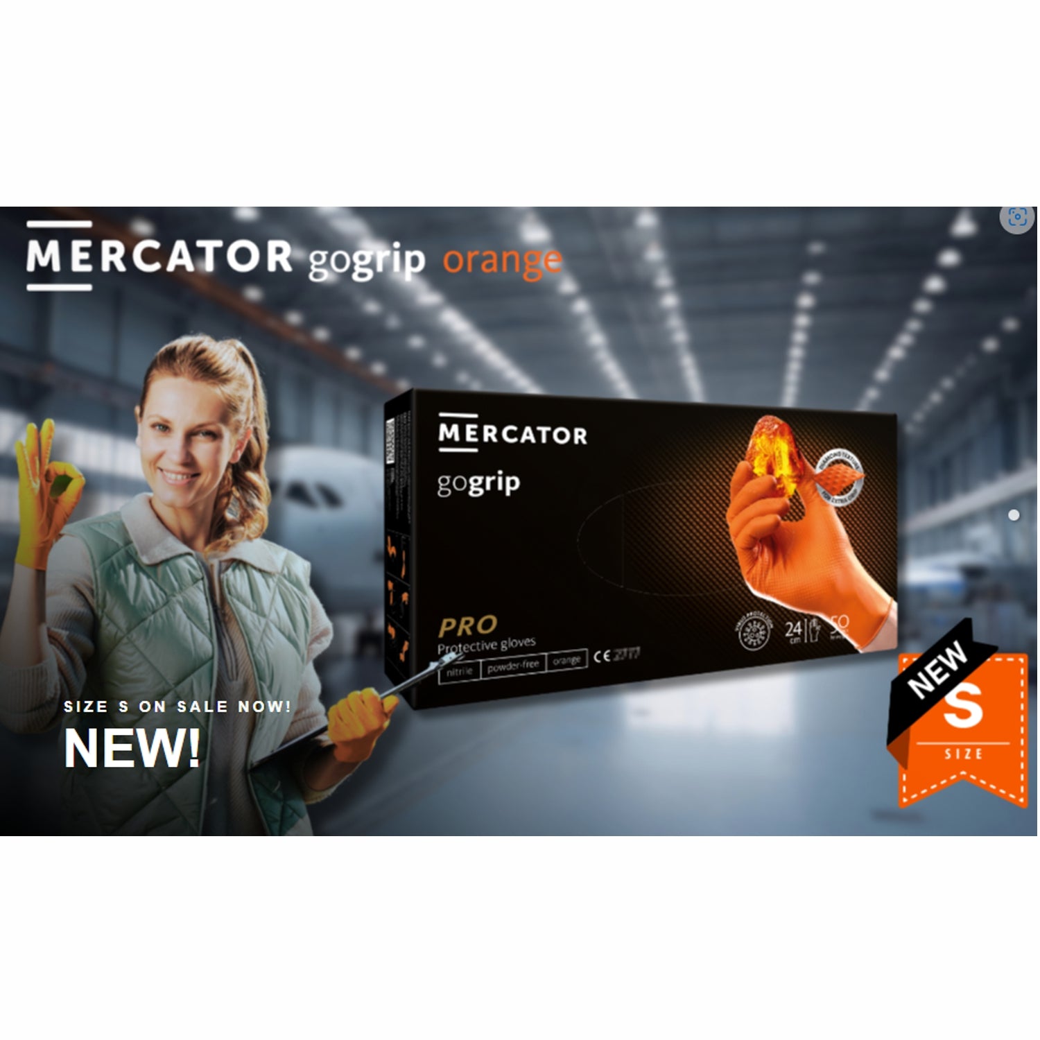 Guanti puntinati monouso nitrile senza polvere gogrip orange mercator gr. 8,80
