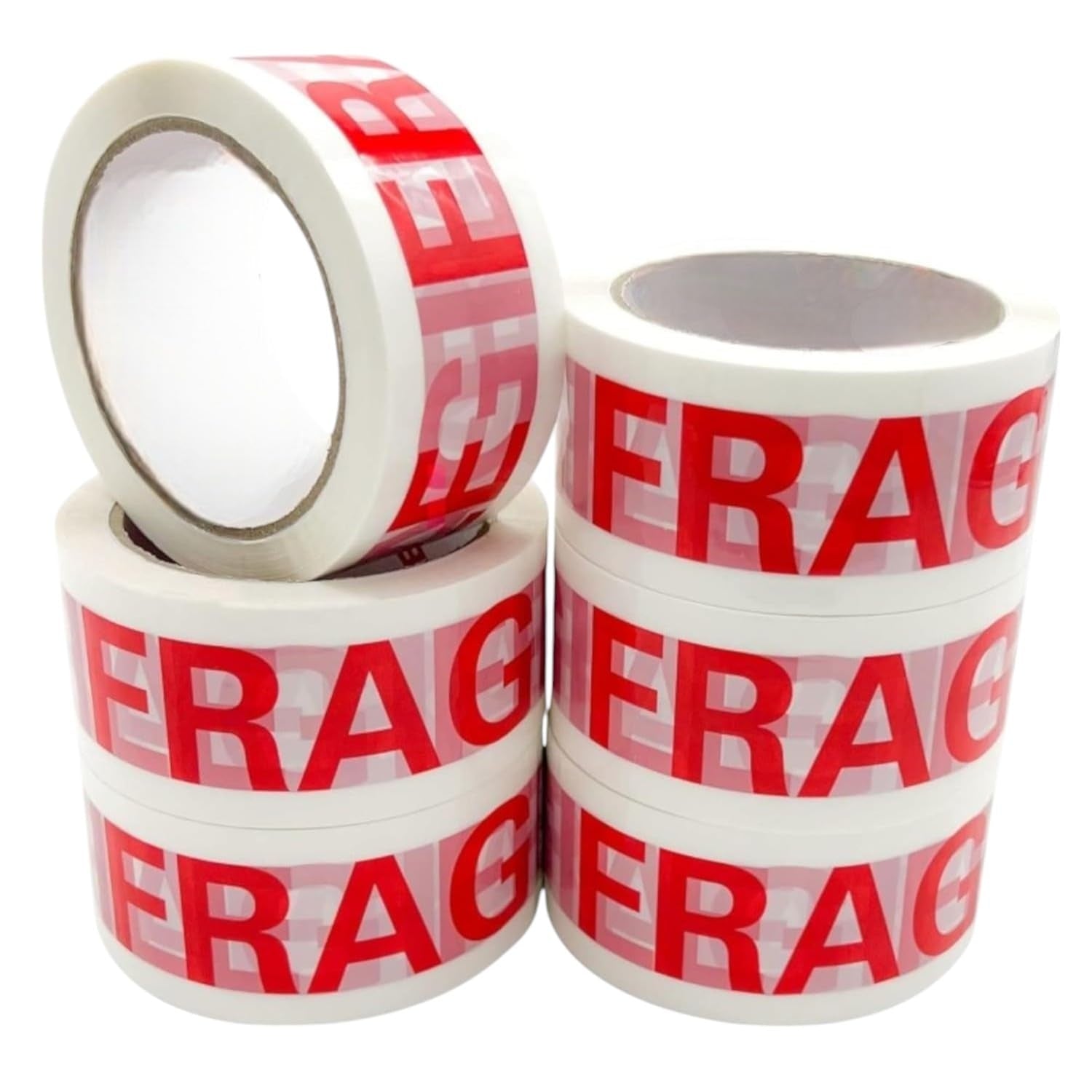 6 rotoli Nastro adesivo bianco stampa fragile 28 my acrilico mm.50 metri 66