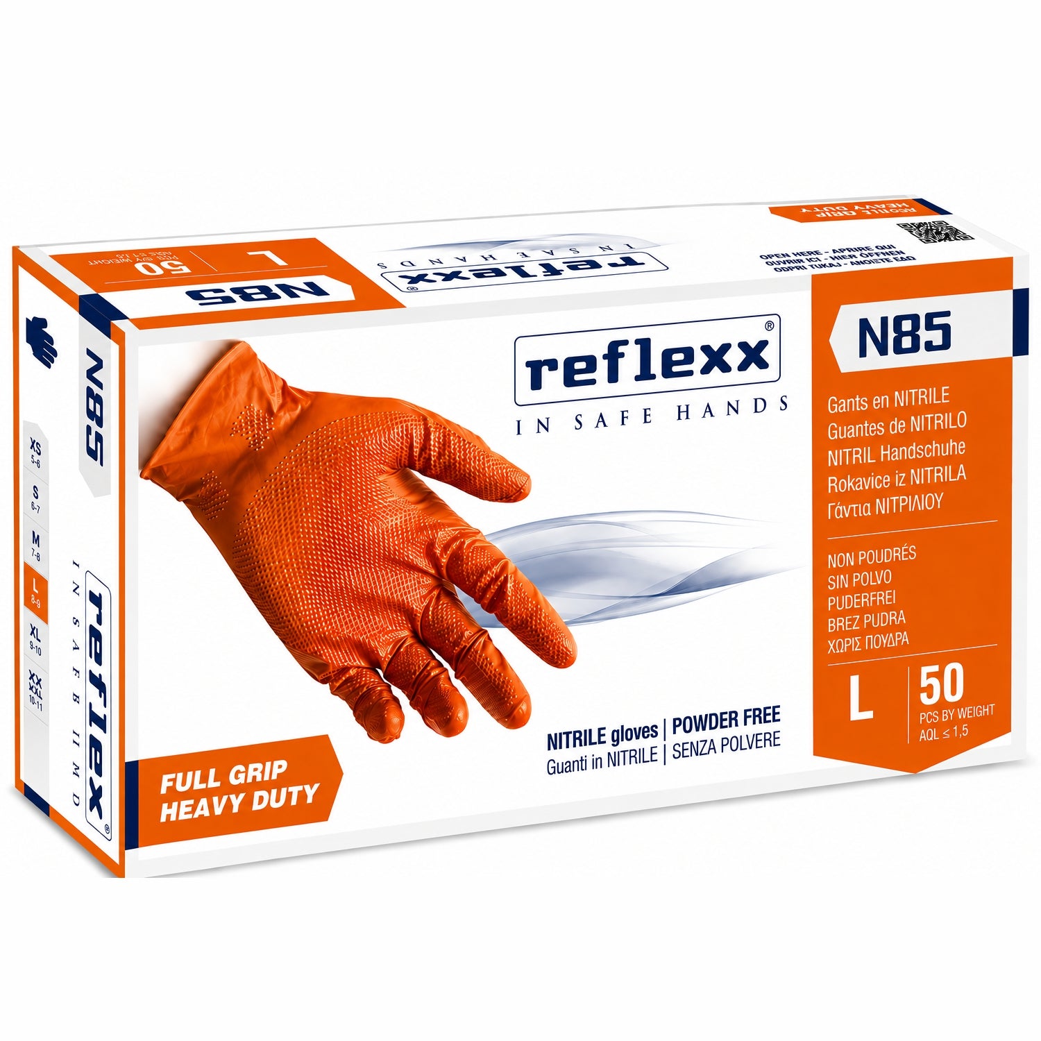 Guanti monouso nitrile grip arancione Reflexx N85 taglia L – 50 pz