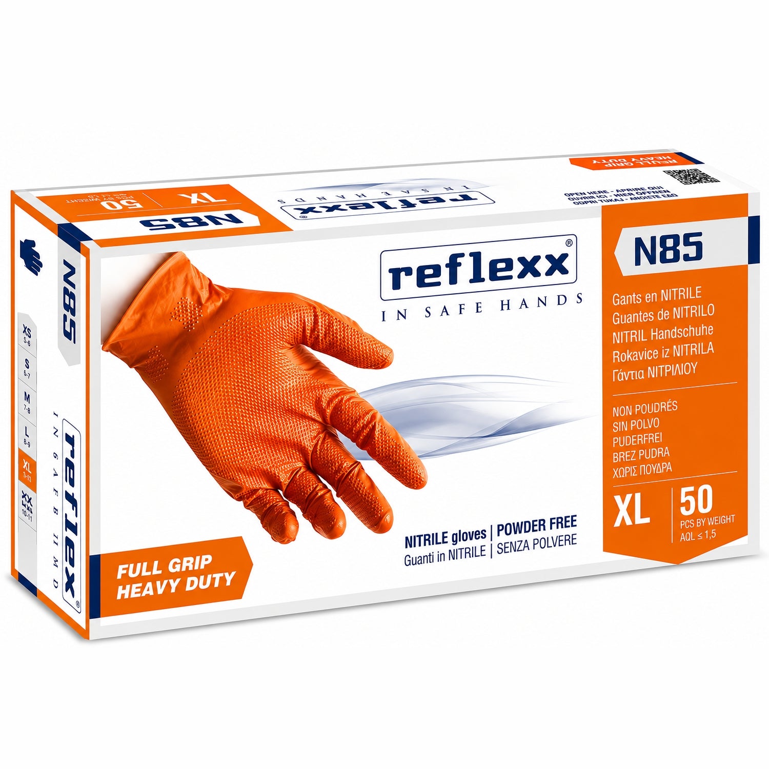 Guanti monouso nitrile grip arancione Reflexx N85 taglia XL – 50 pz