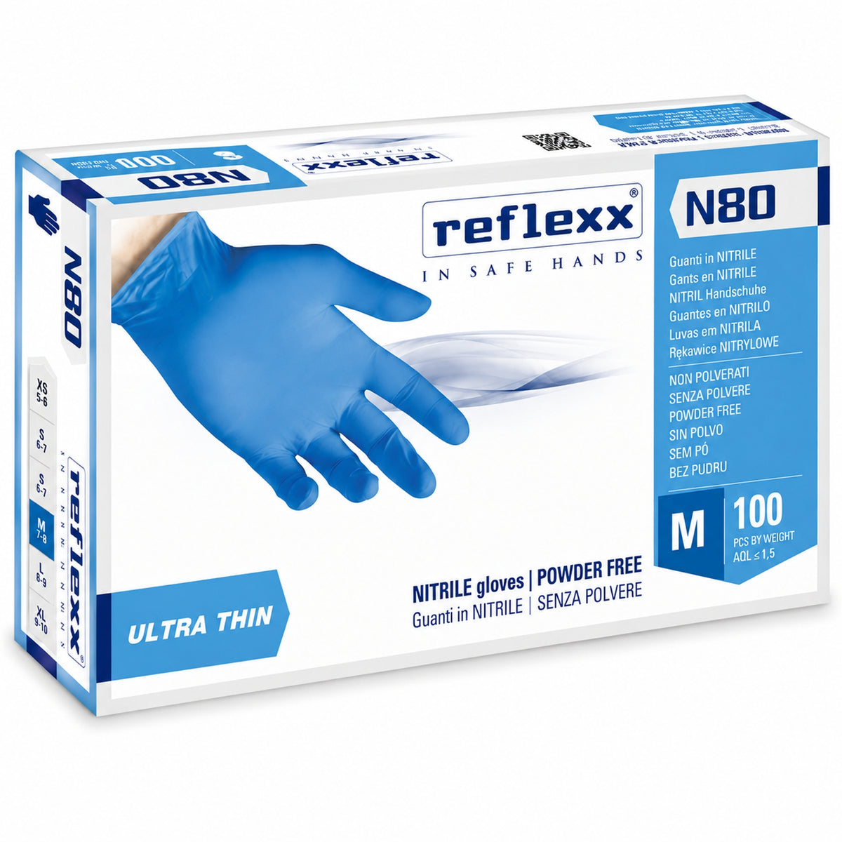 Guanti monouso nitrile blu senza polvere Reflexx N80 Ultra Thin - confezione 100 pz taglia M