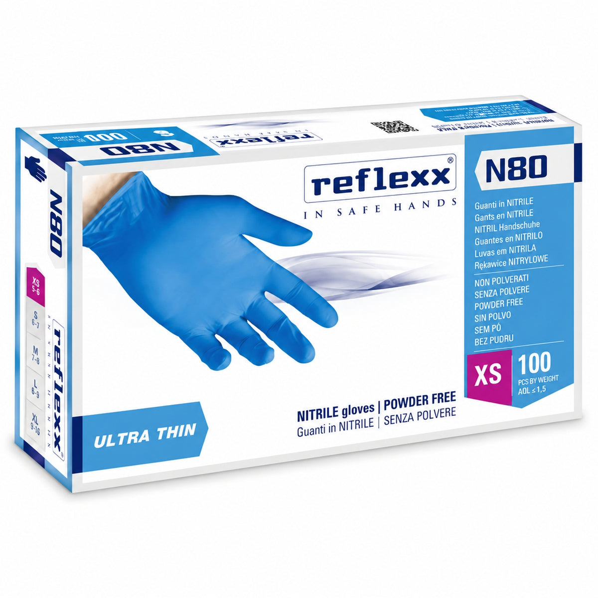 Guanti monouso nitrile blu senza polvere Reflexx N80 Ultra Thin - confezione 100 pz taglia XS