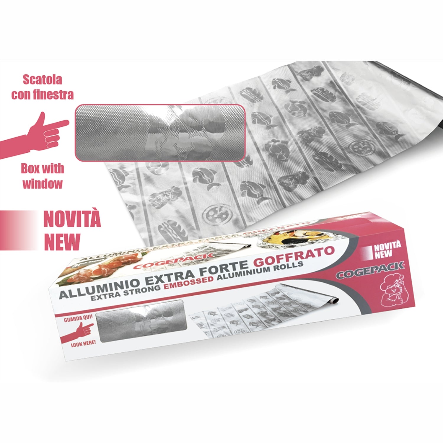 Rotolo Alluminio per alimenti Goffrato Extra Forte largo 300 mm lunghezza metri 150 Cogepack