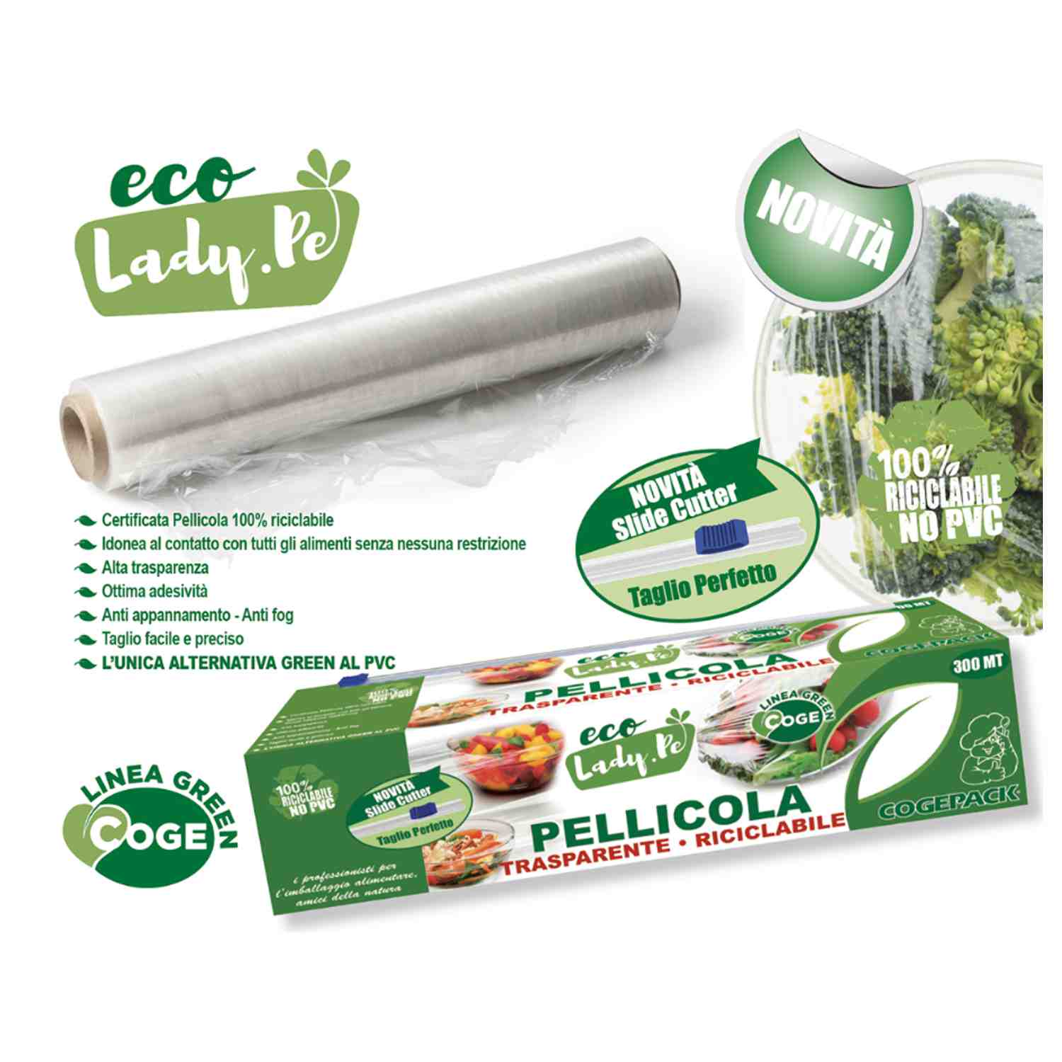 Rotolo Pellicola Trasparente Riciclabile 300 metri ledy Pe cogepack