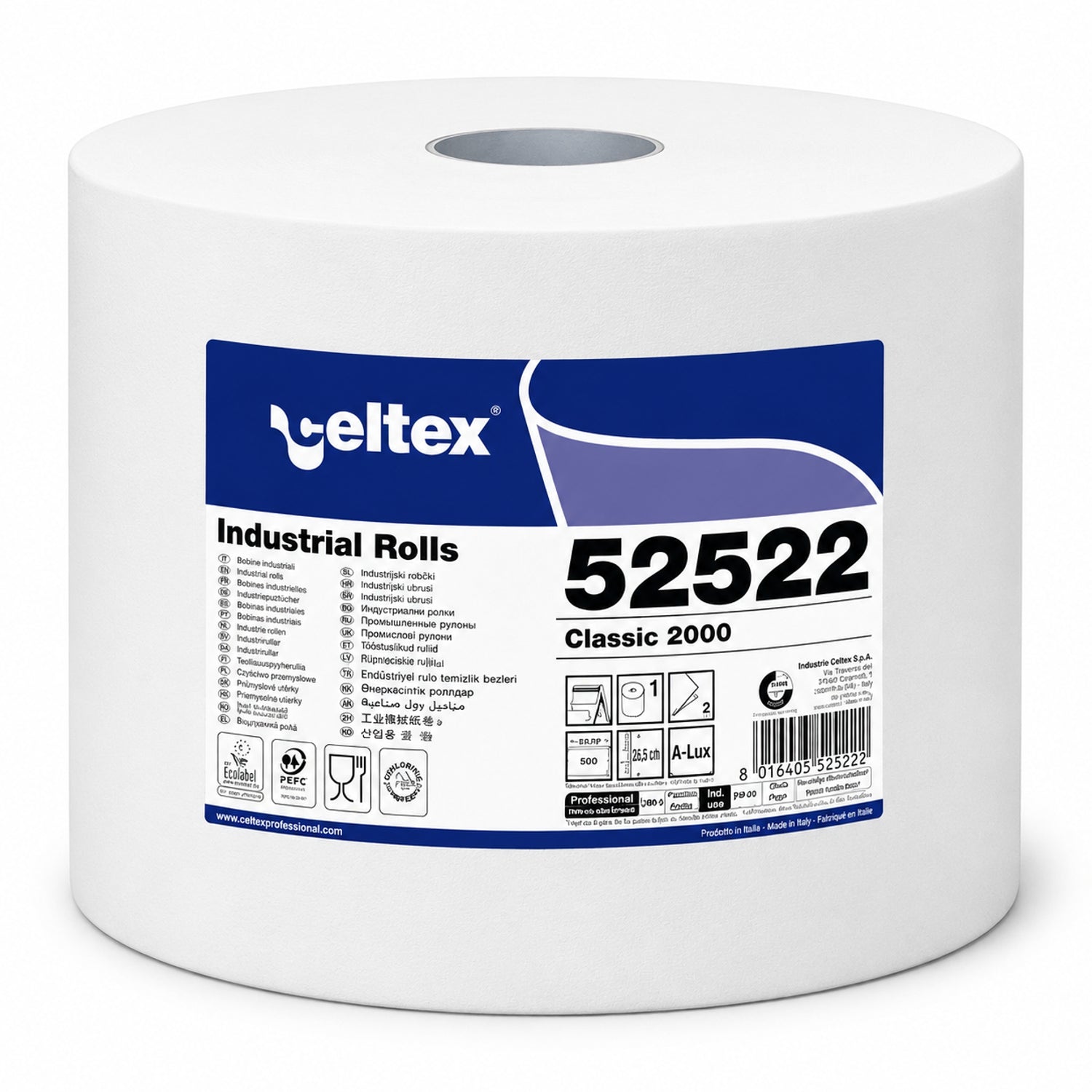 Rotolone carta industriale Celtex Classic Liscia 2 veli – 1 rotolo da 2.000 strappi, 600 m