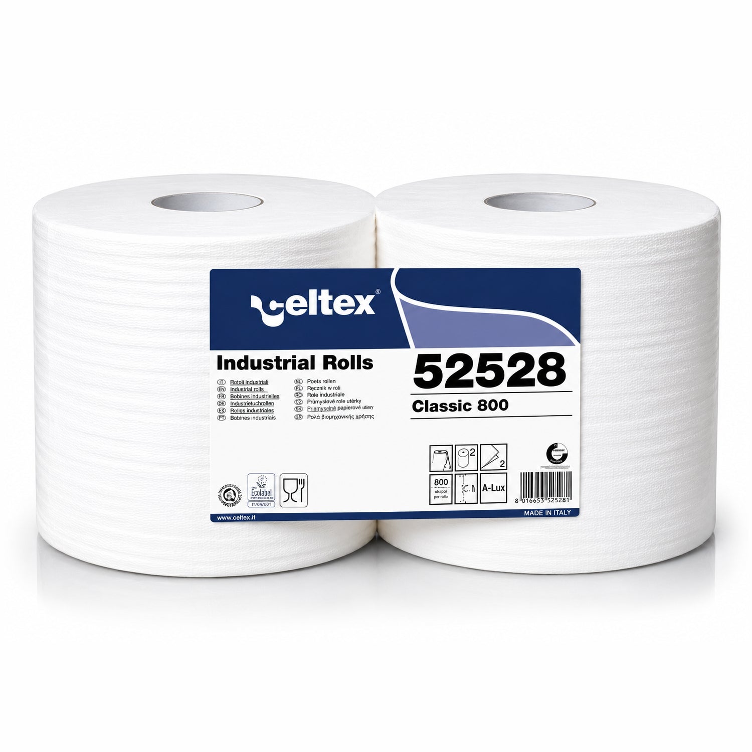 Rotolone carta industriale Celtex Classic Liscia 2 veli – confezione da 2 rotoli da 800 strappi, 168 m cad.