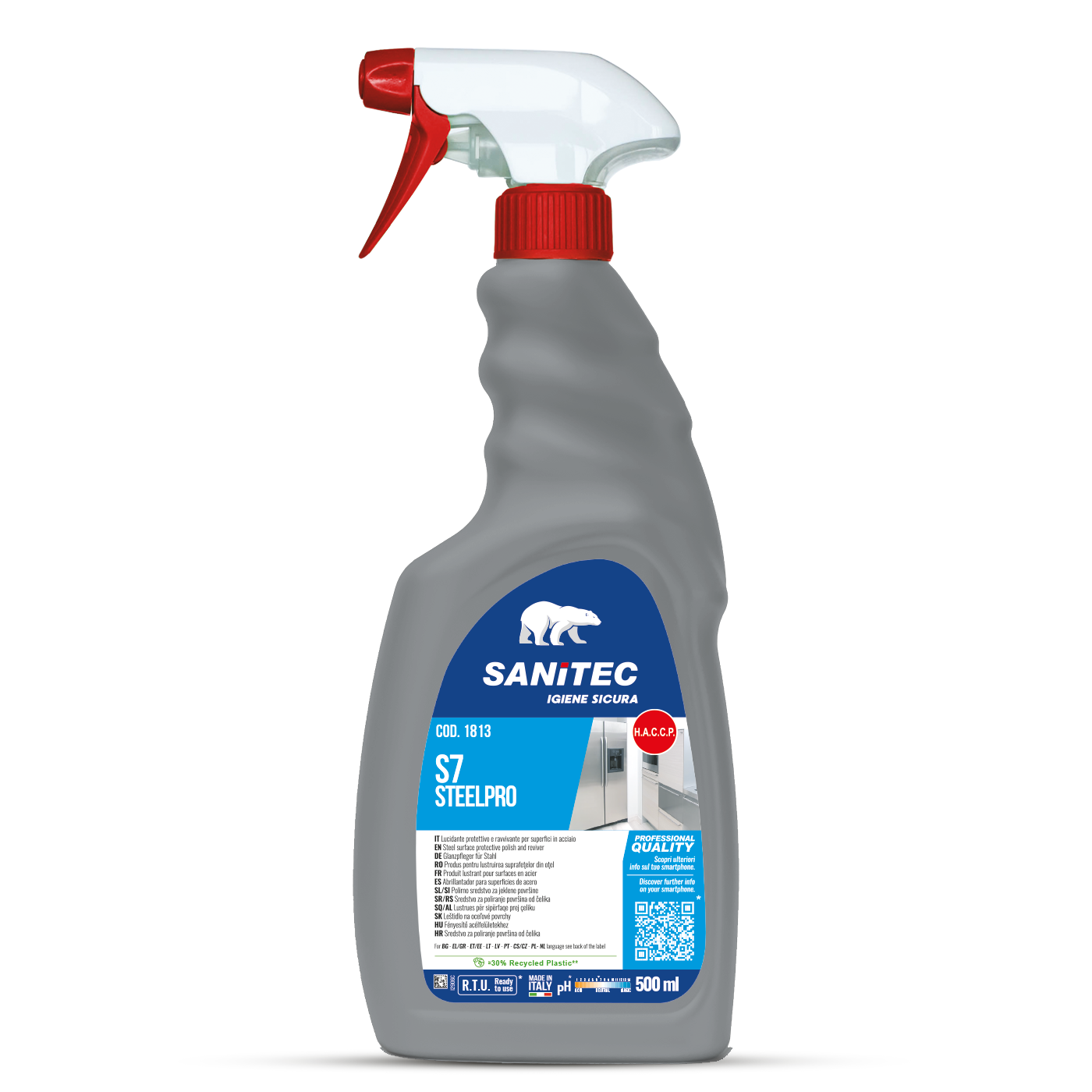 Acciaio Lucidante liquido pronto all'uso per tutte le superfici in acciaio S7 Stellpro 500 ML sanitec 1813