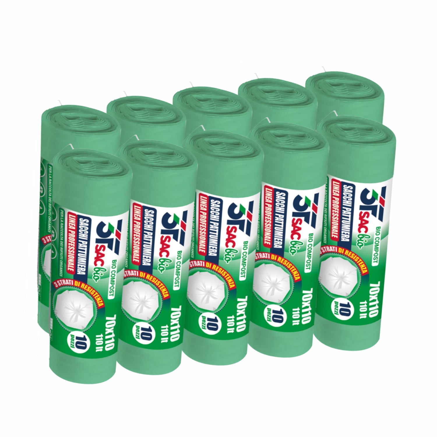 100 Sacchi Biodegradabile compostabile organico 110 litri cm.70x110 pz.100