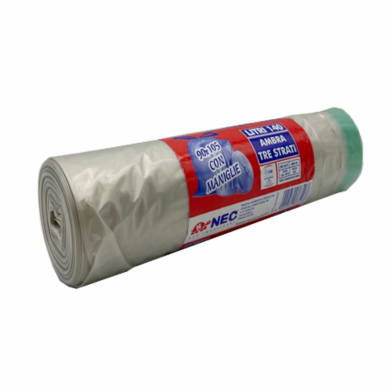 Sacco spazzatura cm.90x105 colore neutro peso gr.60 raccolta differenziata con maniglie pz.8 litri140