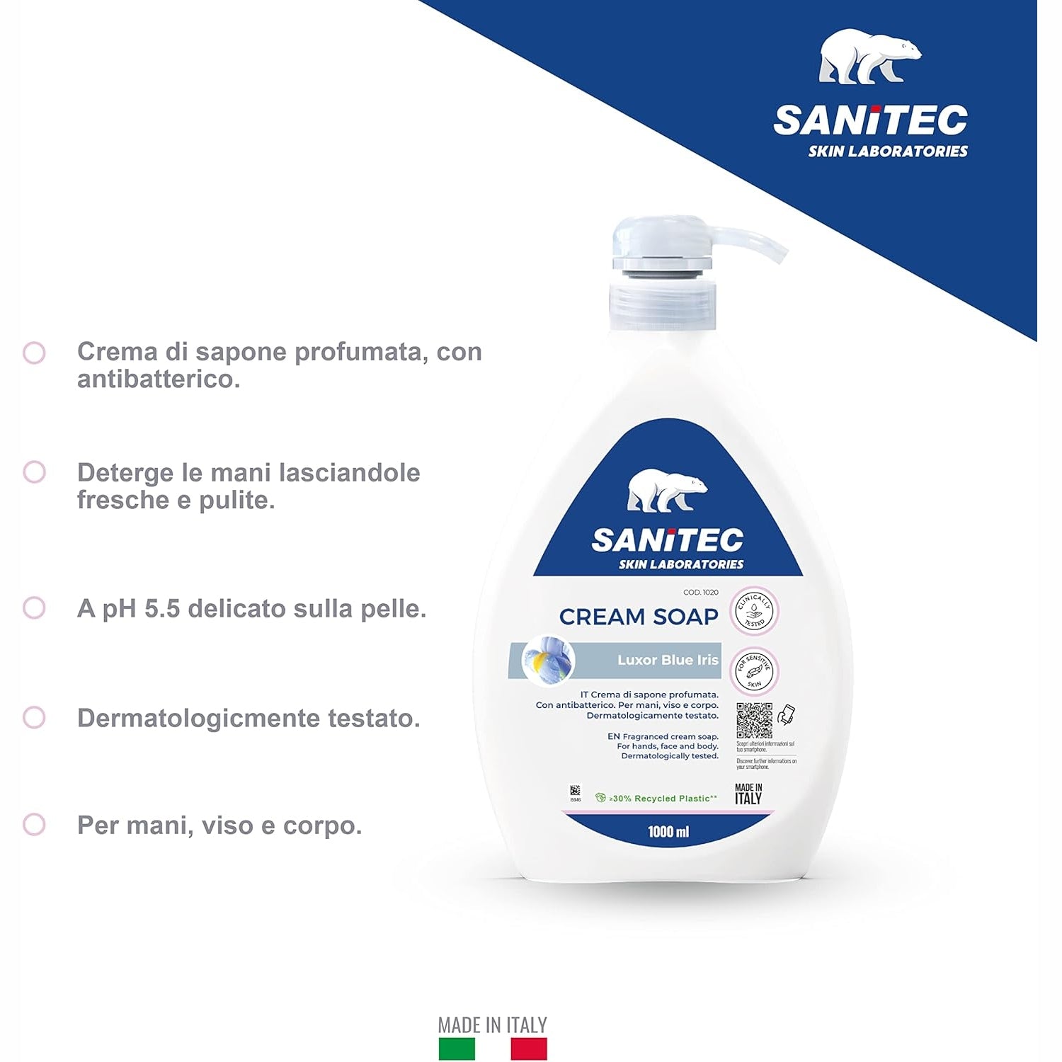 Sapone 6 flaconi Cream Soap profumato idratante con antibatterico 1000 ML sanitec 1020