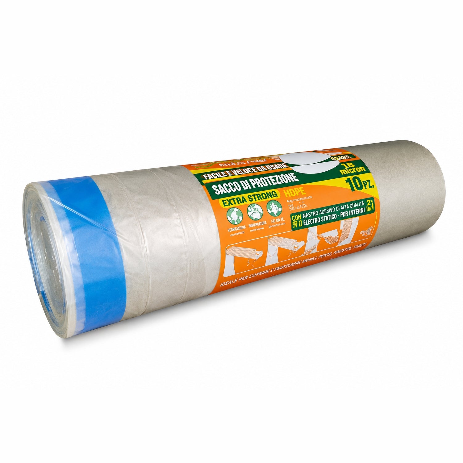 200 Sacchi 150 litri 90x120 cm. gr.70 con maniglie colore bianco trasparente