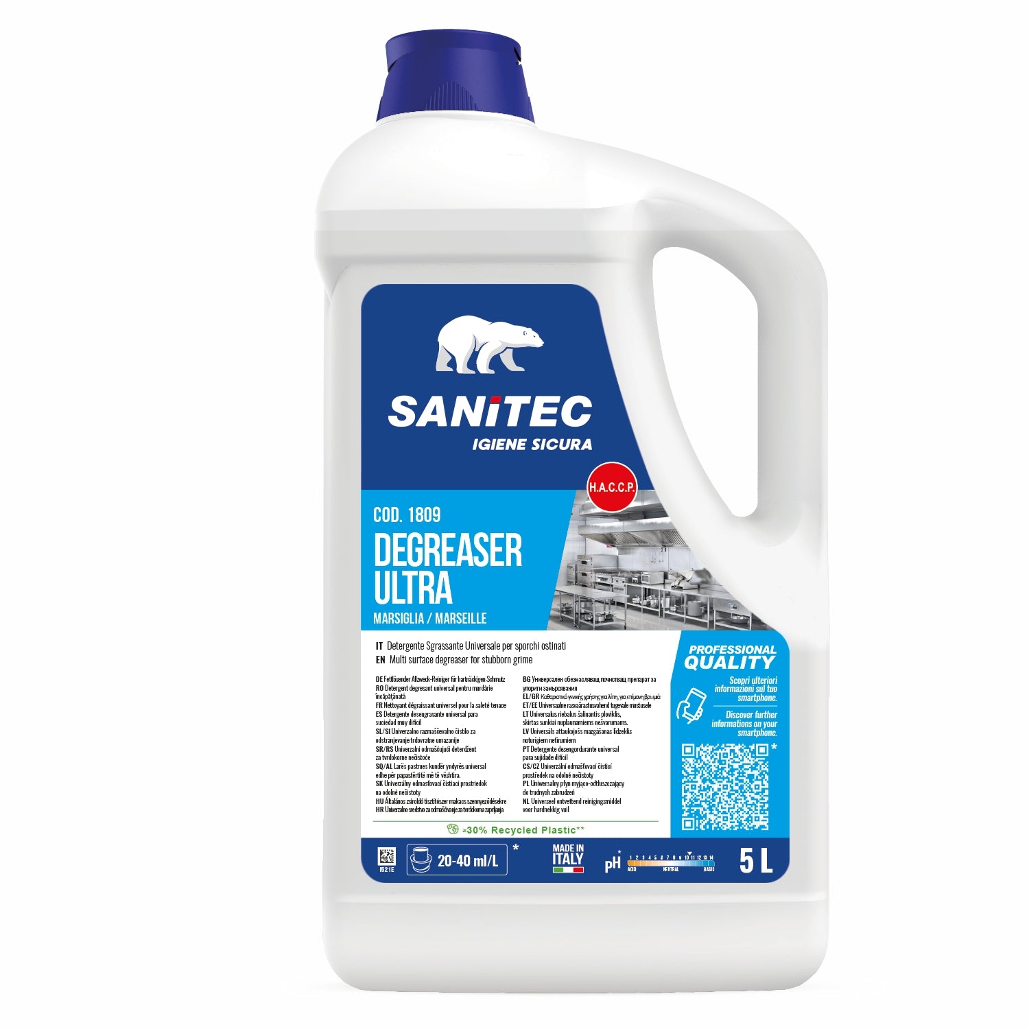 Sgrassatore detergente degreaser ultra marsiglia 5 litri Sanitec 1809