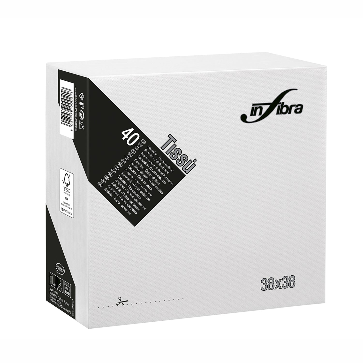 Tovaglioli di carta 2 veli Bianco 1440 tovaglioli formato 38x38 cm. 36 confezioni da 40 pz.