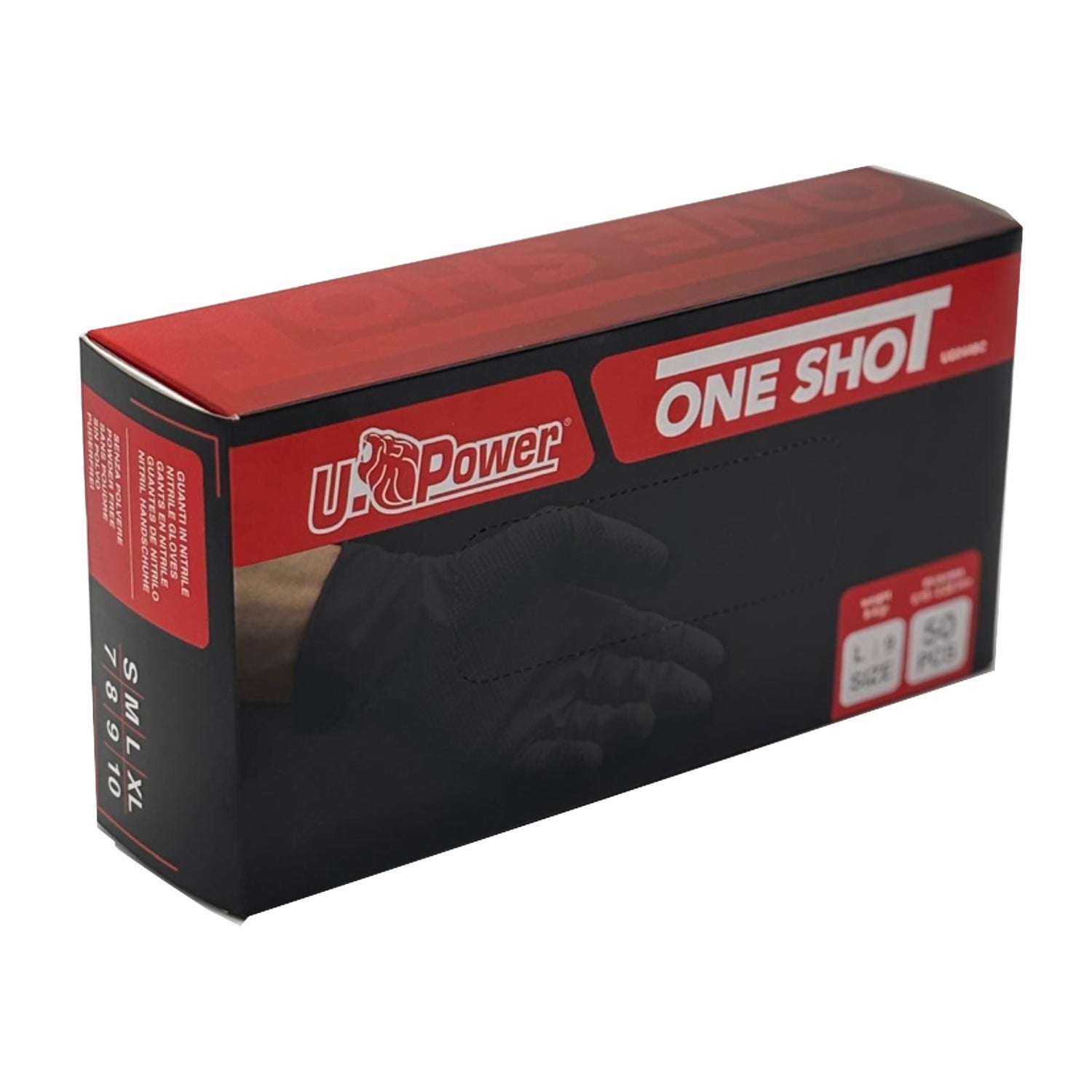 U-Power Guanti monouso one shot in nitrile grip colore nero pz.50 gr. 8,40