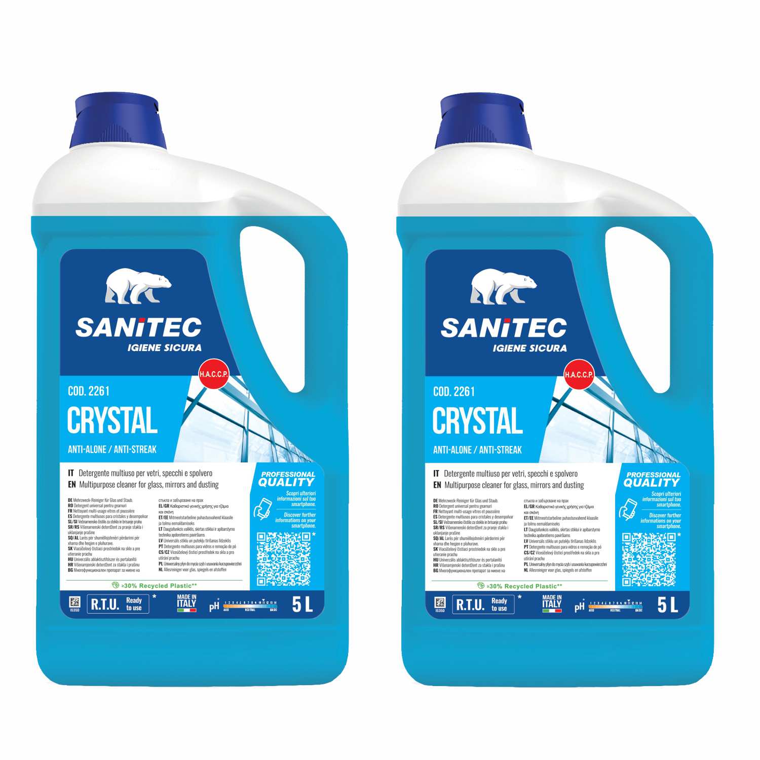 Detergente multiuso Crystal vetri specchi e spolvero 2 taniche da 5 litri