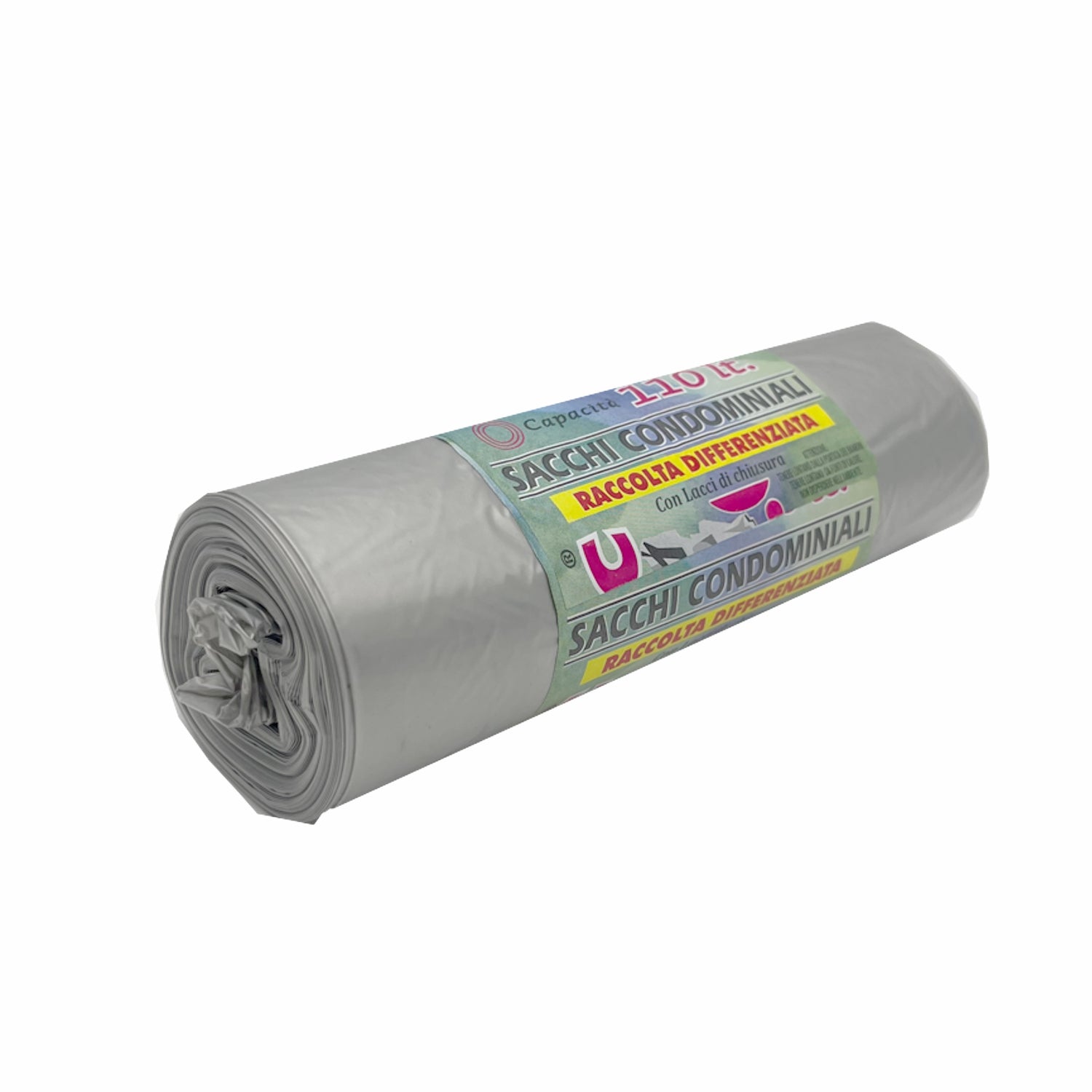 300 Sacchi 110 litri cm. 70x110 gr. 32 condominiale spazzatura nettezza raccolta differenziata grigio 30 rotoli