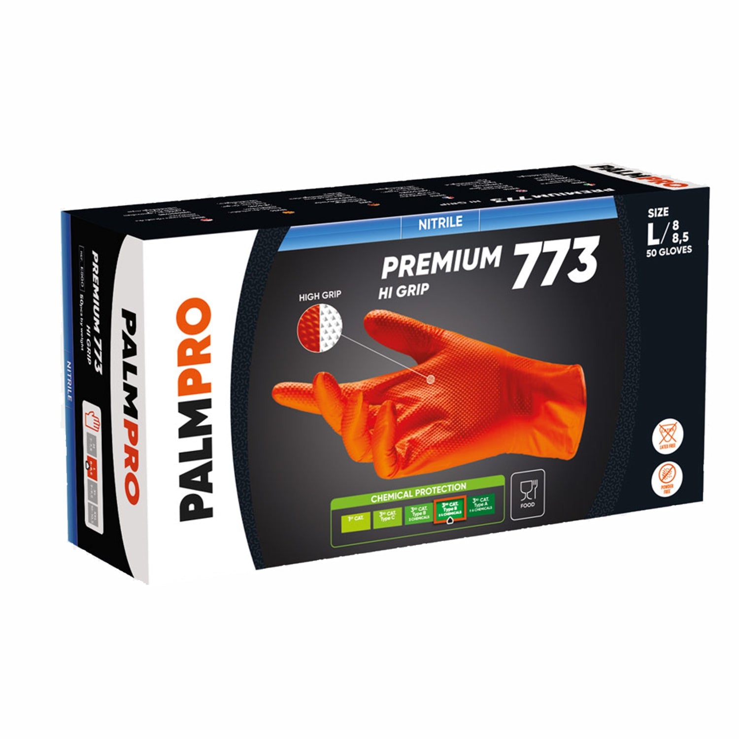 Guanti monouso nitrile premium arancione Hi grip 773 pz. 50 gr. 8,5