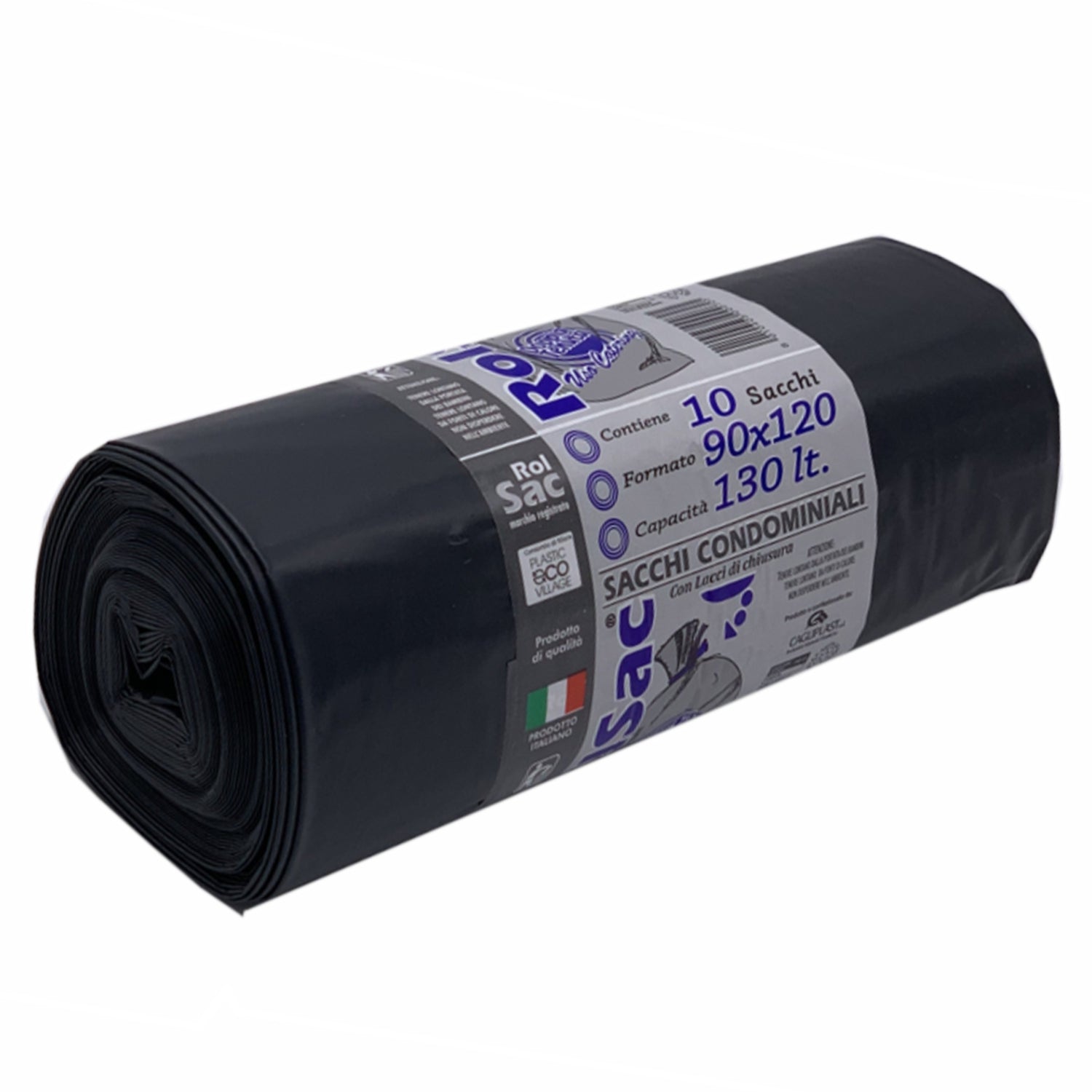 200 Sacchi 130 litri 90x120 cm. gr.100 condominiale raccolta indifferenziata colore nero 20 rotoli