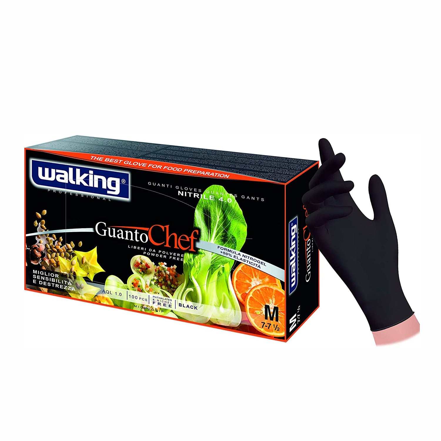 Guanti monouso in nitrile nero Chef Walking Brenta