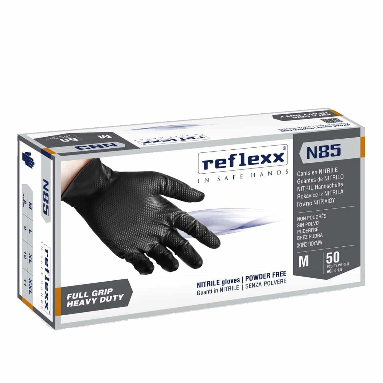 Reflexx N 85 guanti monouso in nitrile grip neri