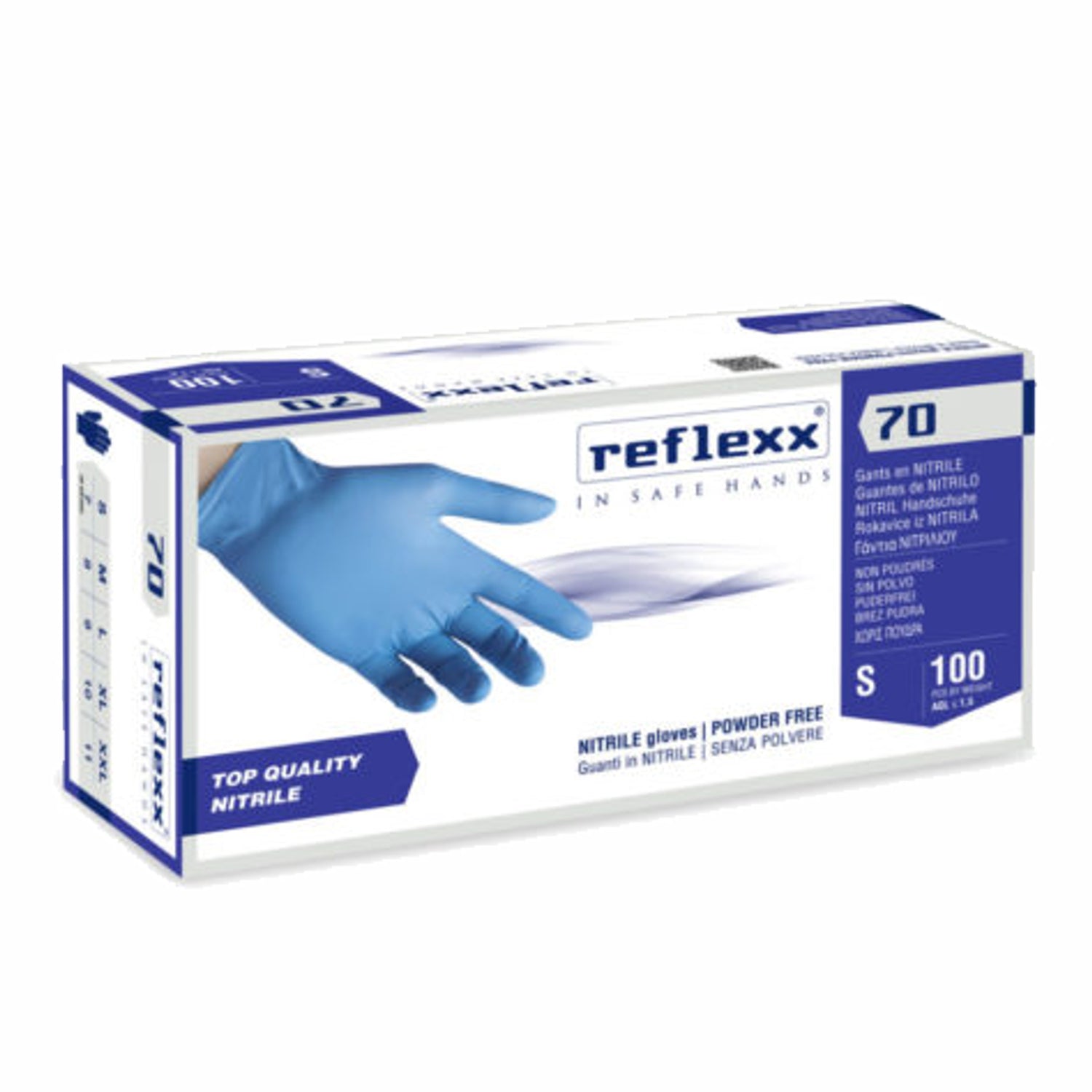 Guanti monouso in nitrile senza polvere pz.100 Reflexx R 70 gr. 4,90