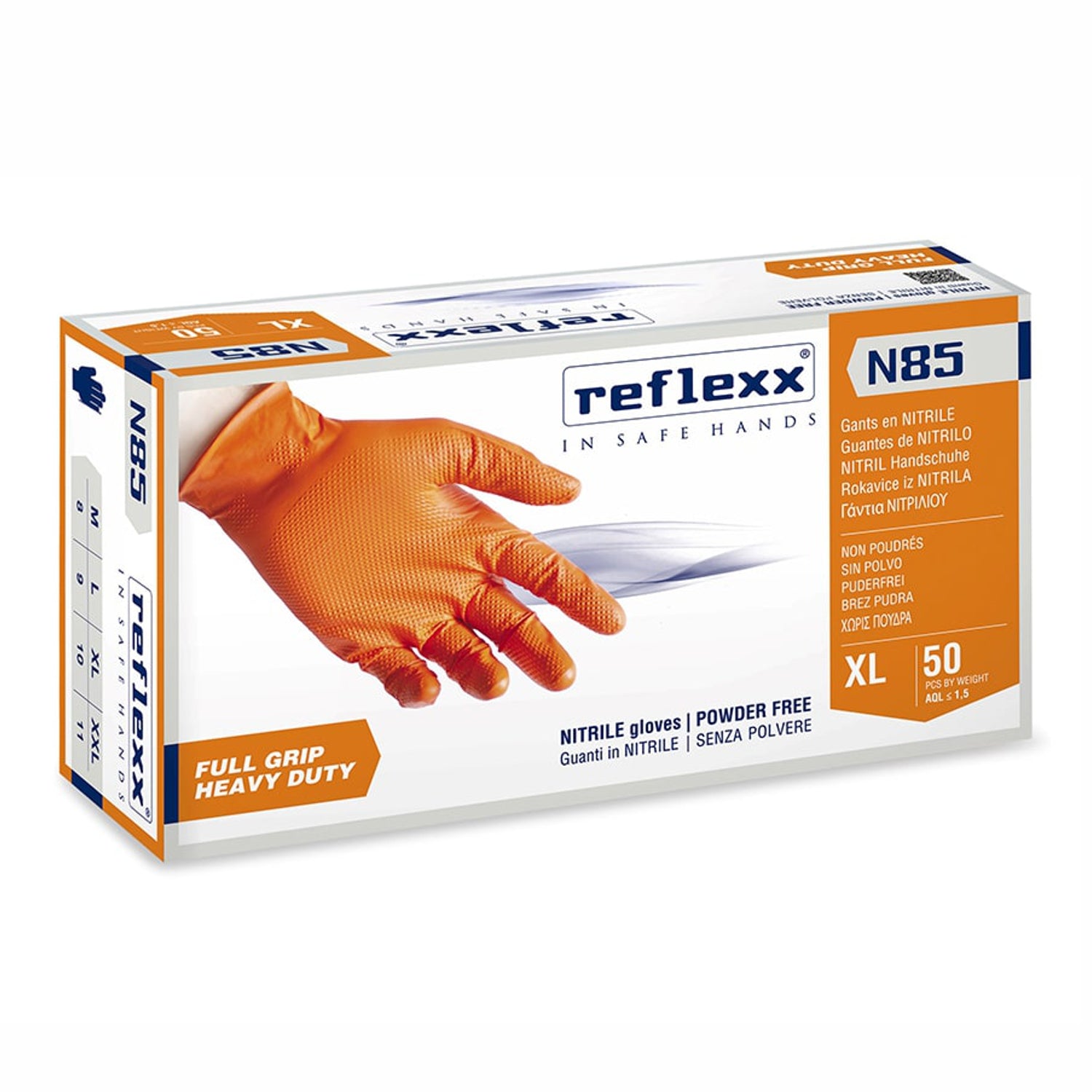 Guanti monouso senza polvere nitrile grip arancione pz.50 Reflexx N85 gr. 8,4