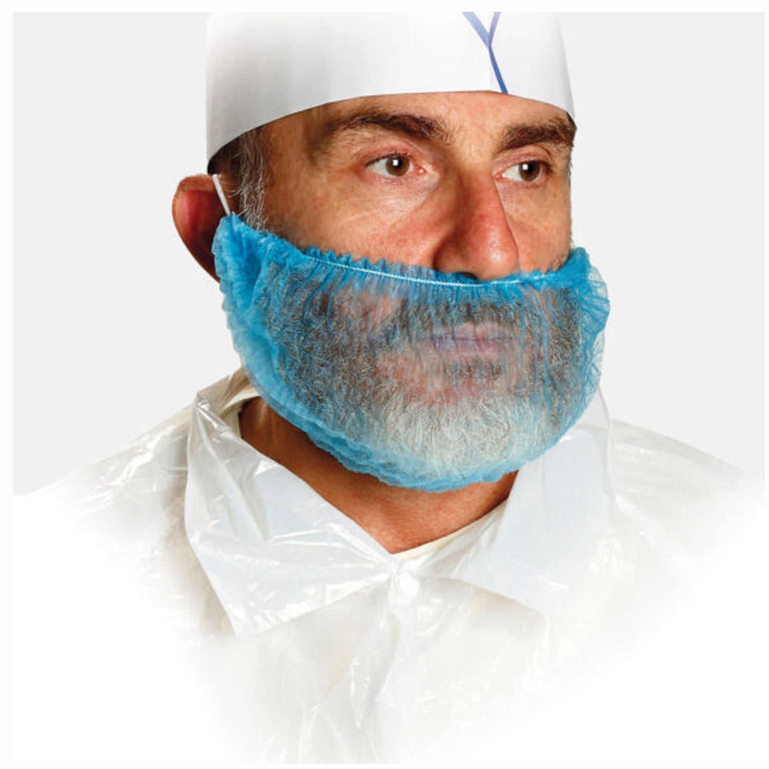 Copribarba monouso in polipropilene non tessuto con elastico. Colore: blu