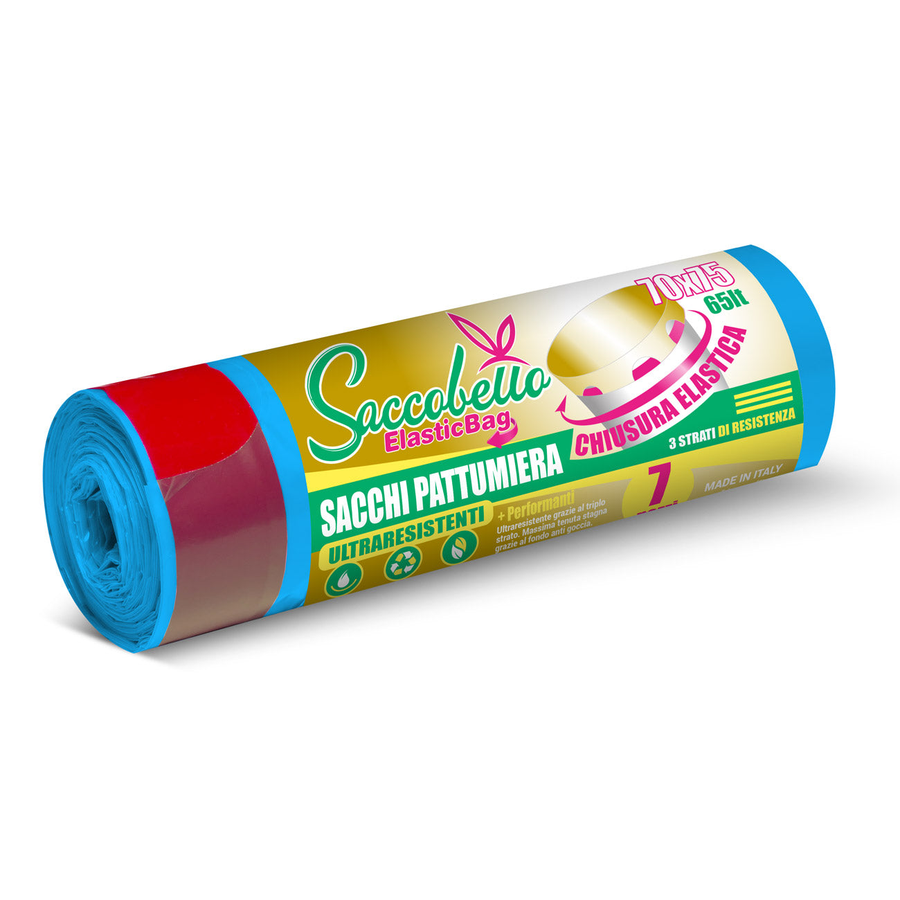 Sacco differenziata 65 litri 70x75 con maniglie e chiusura elastica 7 pz