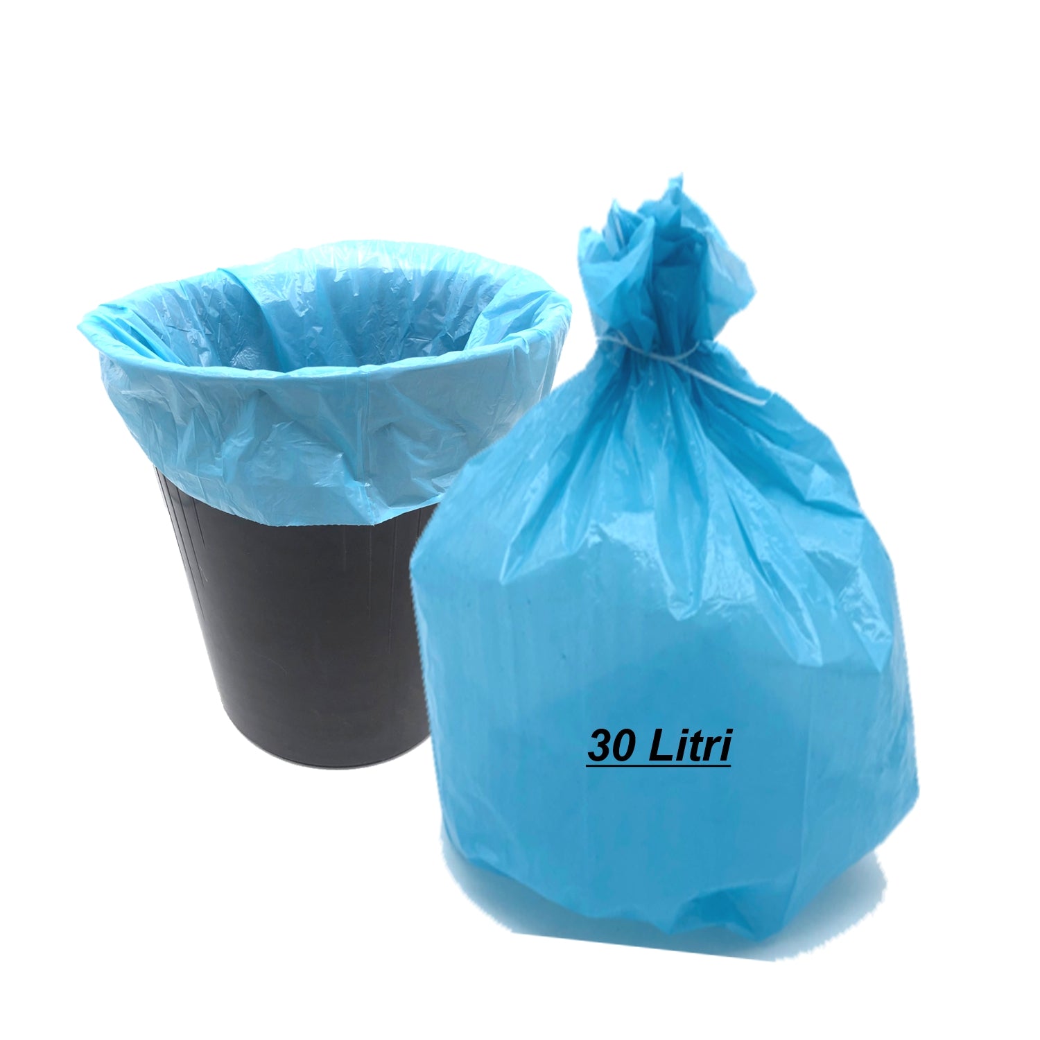 Sacco spazzatura 50x60 cm., rotolo da 25 pz Azzurro 30 litri