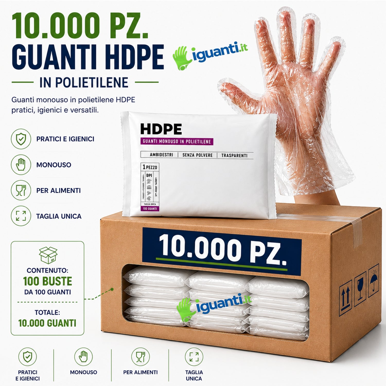 10.000 Guanti monouso per benzinai ortofrutta distributori di benzina in polietilene HDPE taglia xl grande