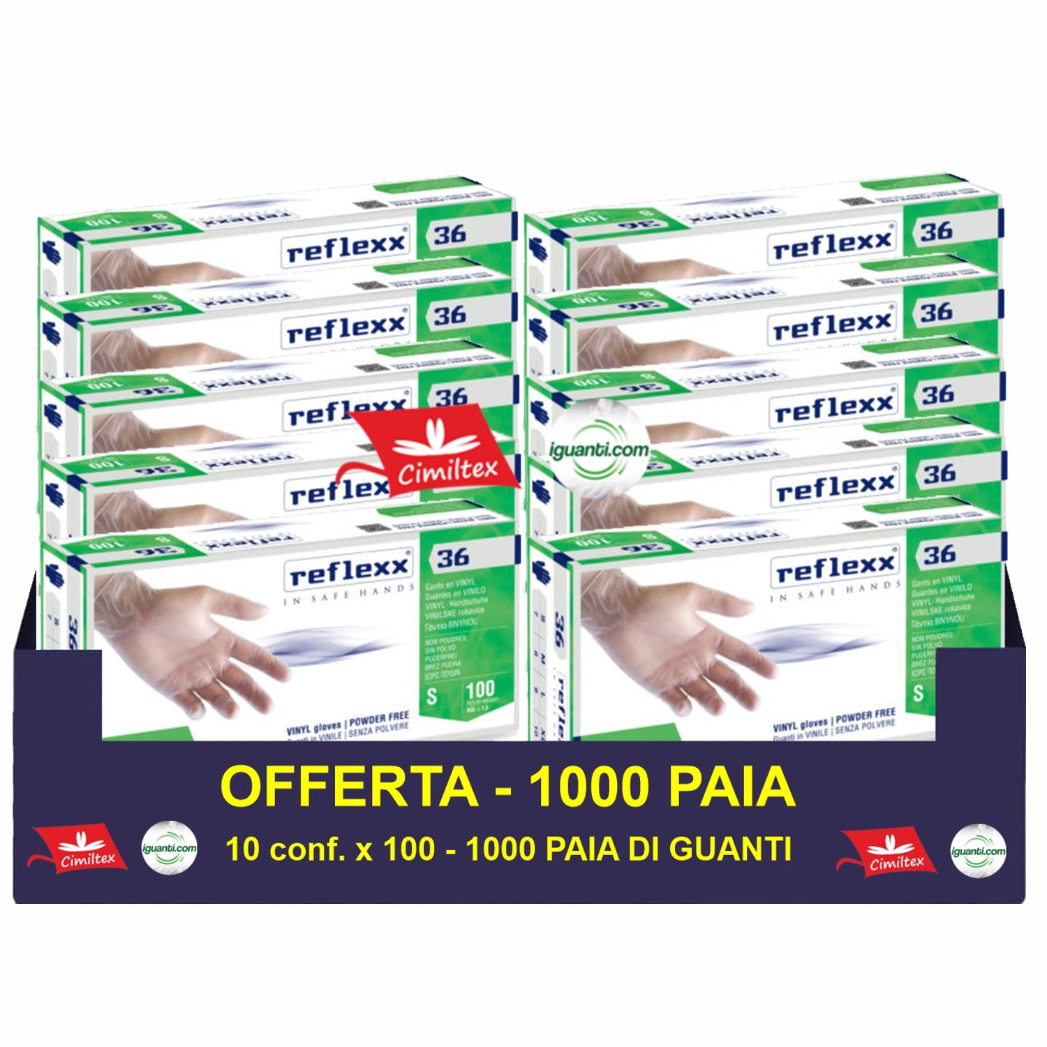 Guanti monouso vinile senza polvere reflexx R36 10 confezioni da 100 gr. 4,20