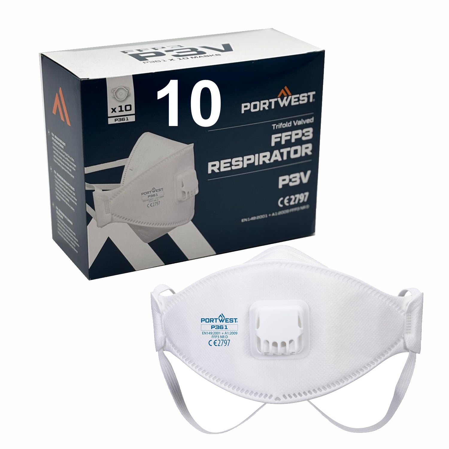 10 Mascherine P361 -  FFP3 -  Dolomia con Valvola – Confezione da 10 portwest