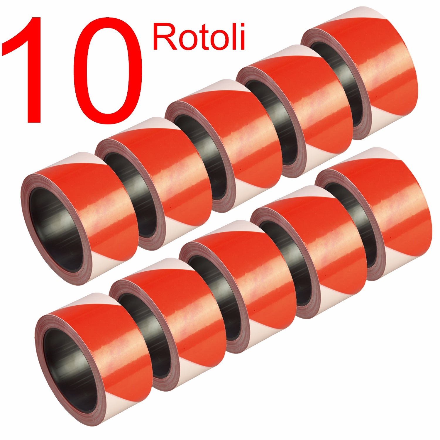 10 rotoli Nastro segnaletico bifacciale  polietilene - bianco rosso 100 metri h 50 mm
