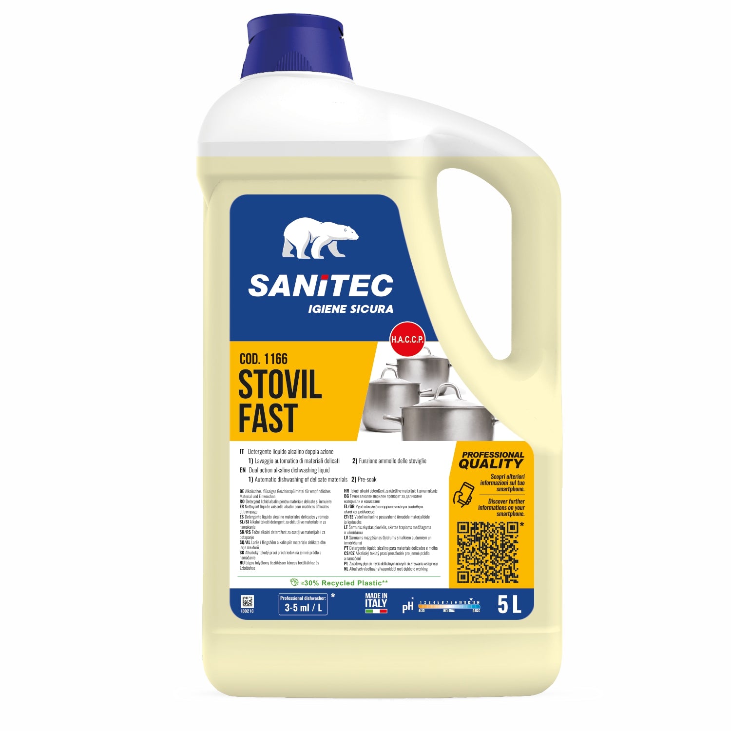 Lavastoviglie detergente Stovil Fast lavaggio meccanico delle stoviglie 5 litri sanitec 1166